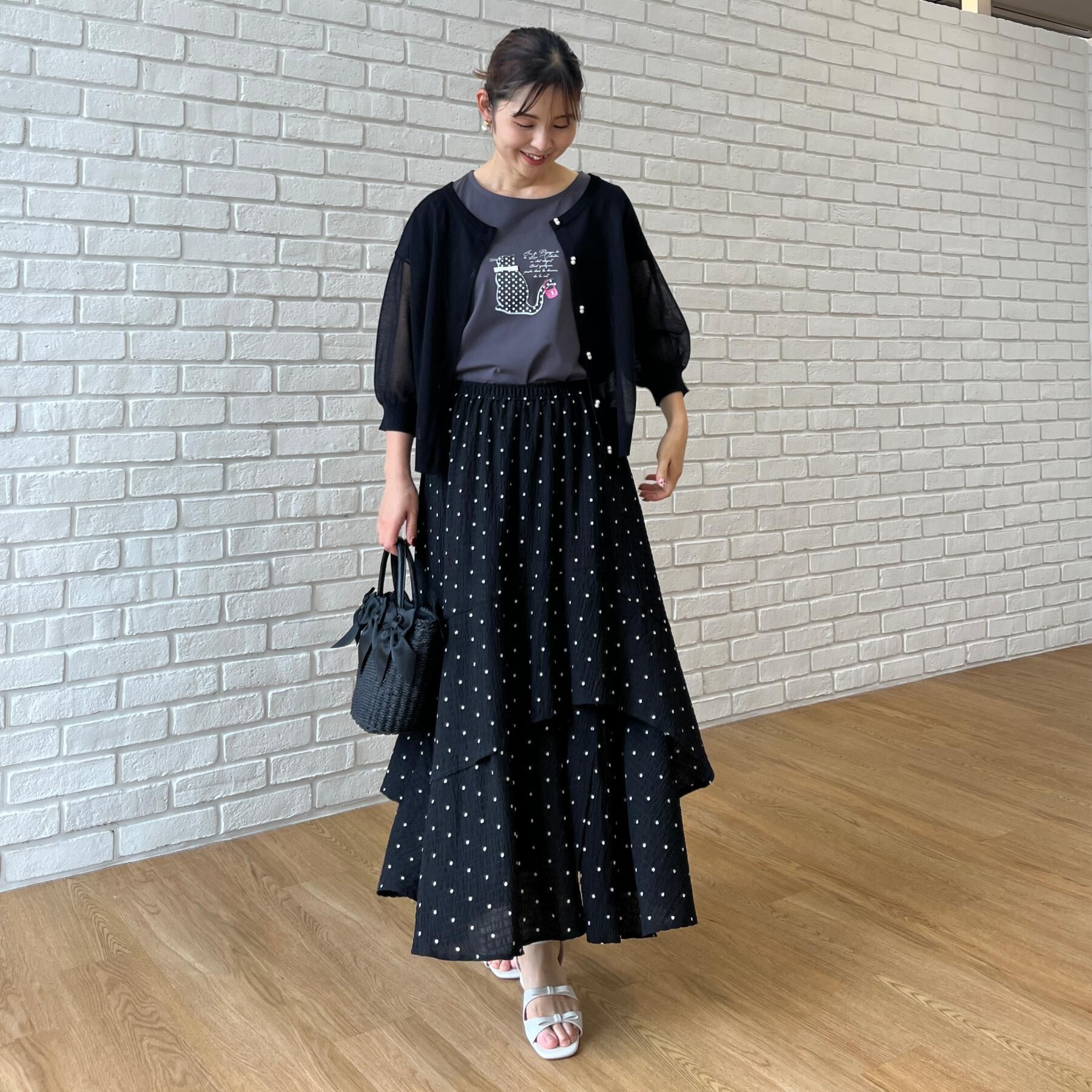 Couture broach「【前後2WAY・洗える】愛され5分袖シアーカーディガン」|カーディガン|