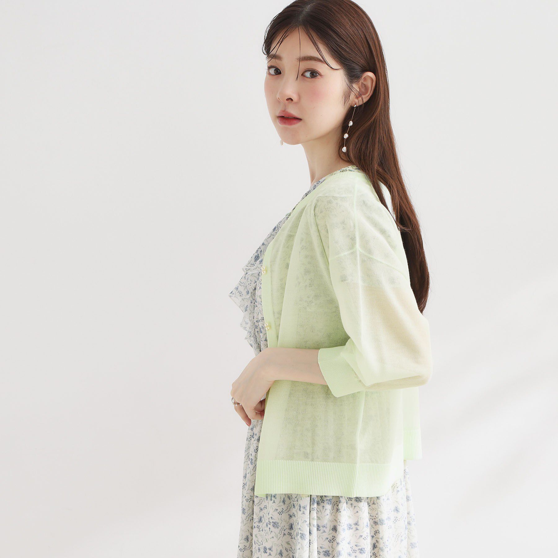 Couture broach「【前後2WAY・洗える】愛され5分袖シアーカーディガン」|カーディガン|