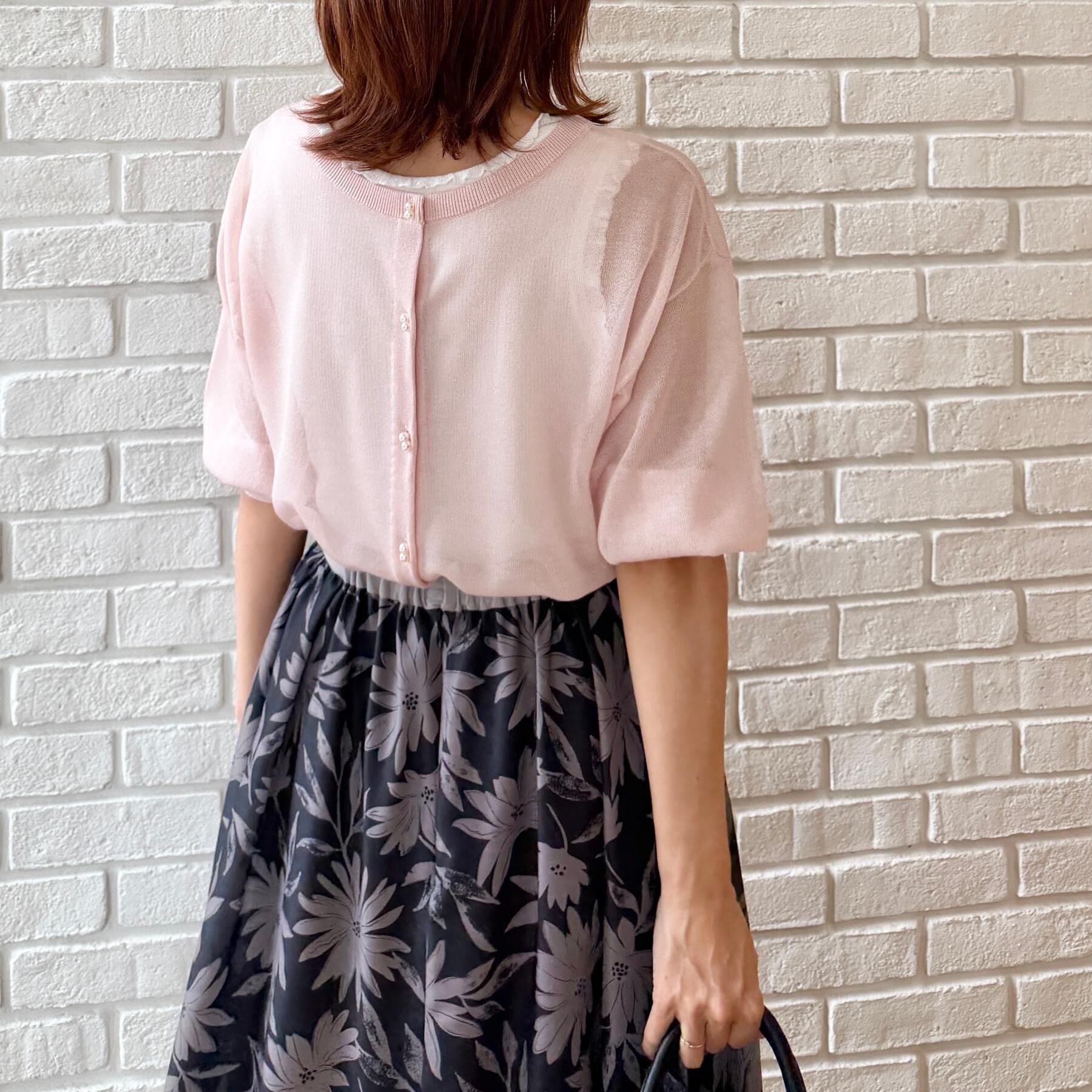Couture broach「【前後2WAY・洗える】愛され5分袖シアーカーディガン」|カーディガン|