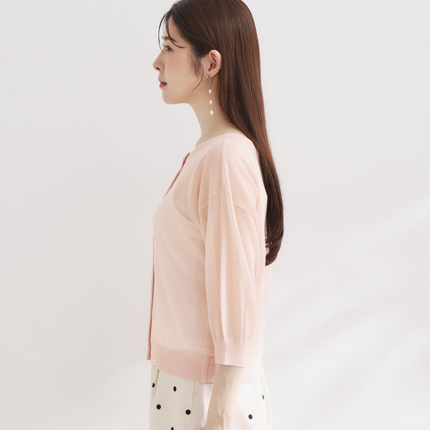 Couture broach「【前後2WAY・洗える】愛され5分袖シアーカーディガン」|カーディガン|