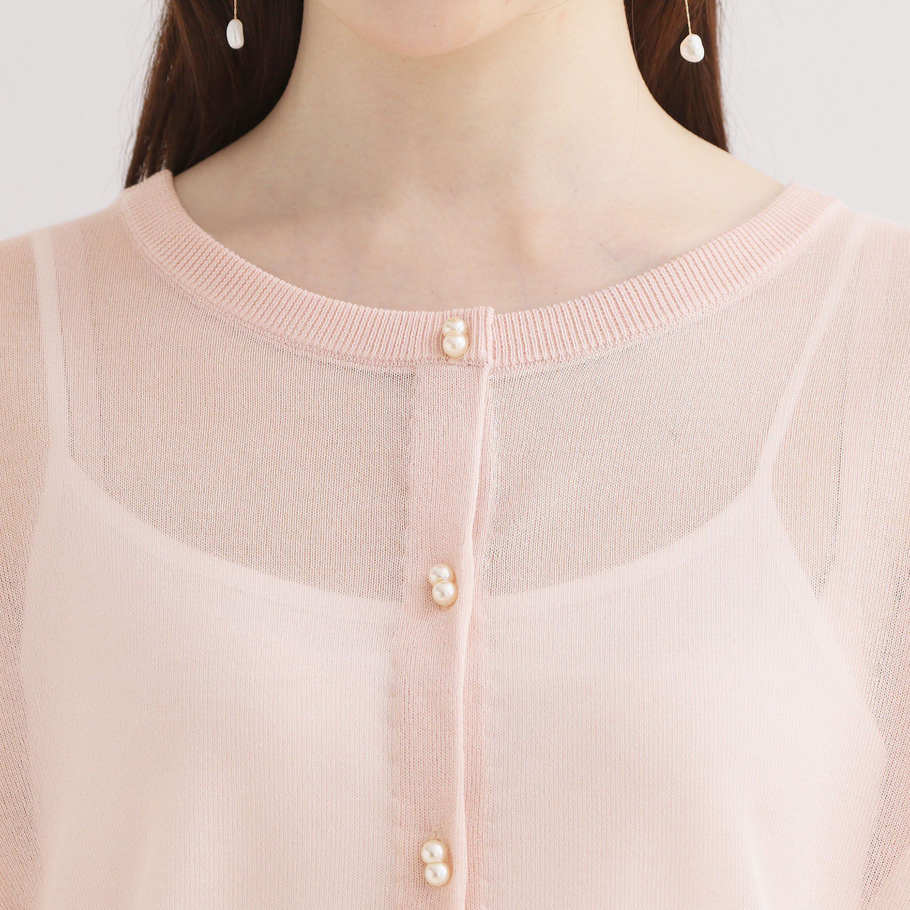 Couture broach「【前後2WAY・洗える】愛され5分袖シアーカーディガン」|カーディガン|