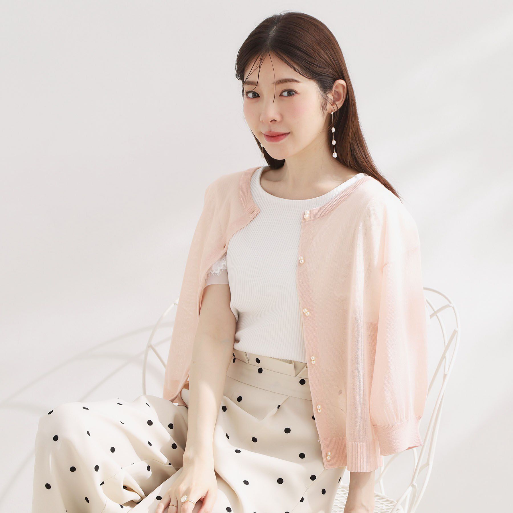 Couture broach「【前後2WAY・洗える】愛され5分袖シアーカーディガン」|カーディガン|ピンク(071)