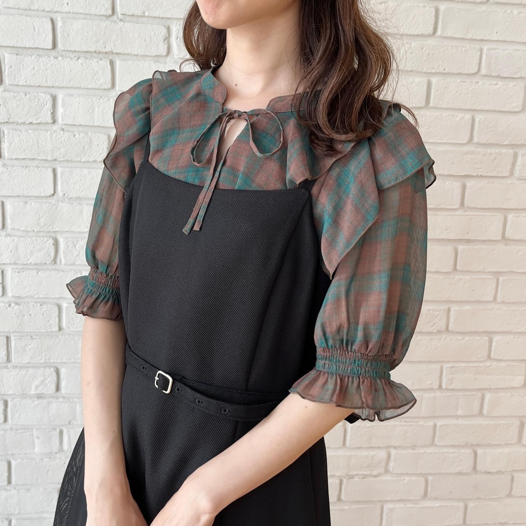 Couture broach「【楊柳シフォンで涼しく】フリルチェックブラウス」|シャツ・ブラウス|