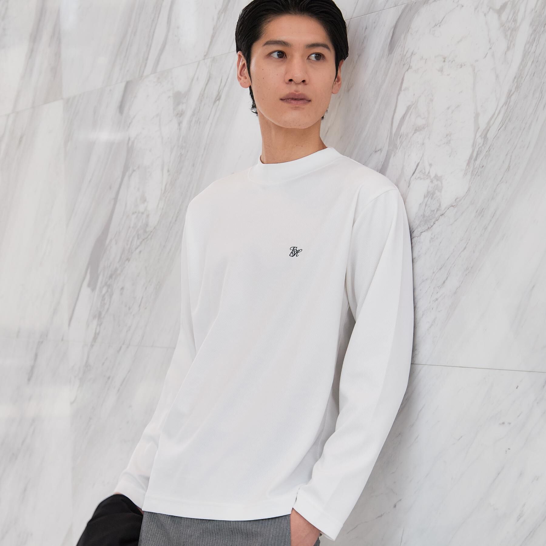 THE SHOP TK「ビジネス兼用 カルゼモックネック長袖Tシャツ 洗濯機OK/毛玉になりにくい」|Tシャツ・カットソー|