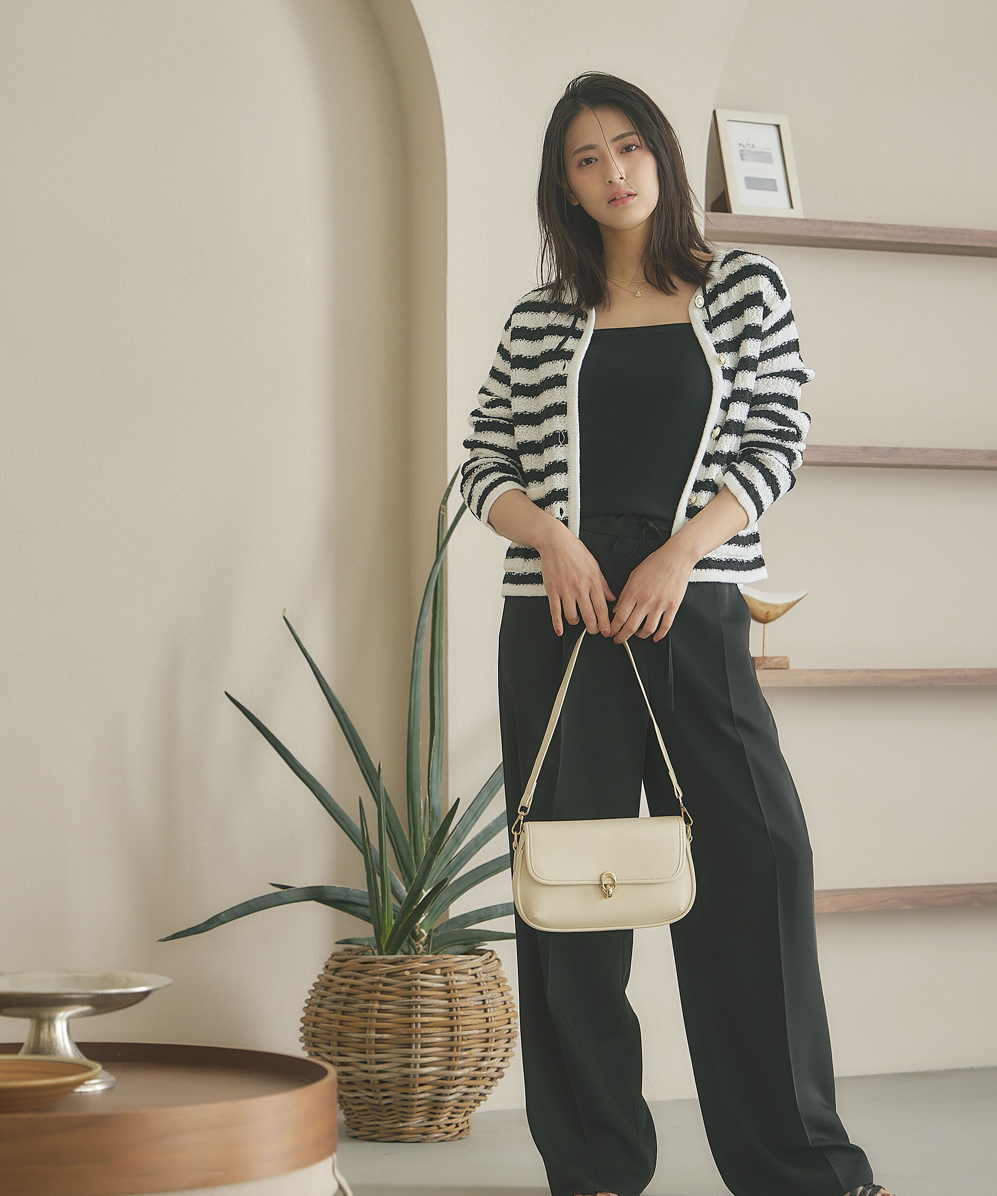 PROPORTION BODY DRESSING「ツイードニットカーディガン」|カーディガン|ホワイト&times;ブ  1