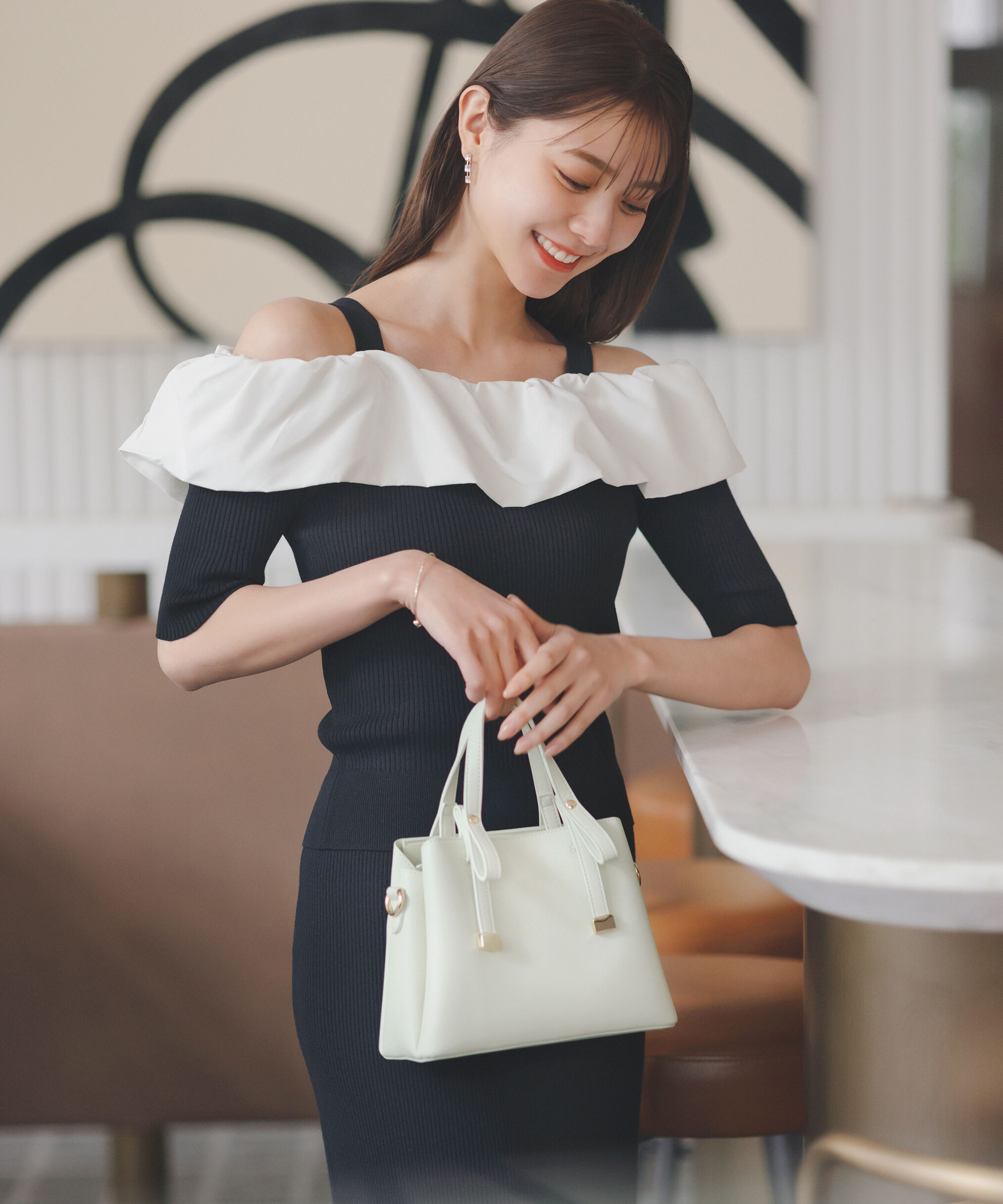 PROPORTION BODY DRESSING「《EDIT COLOGNE》オフショルフリルニットセットアップ」|ワンピース|