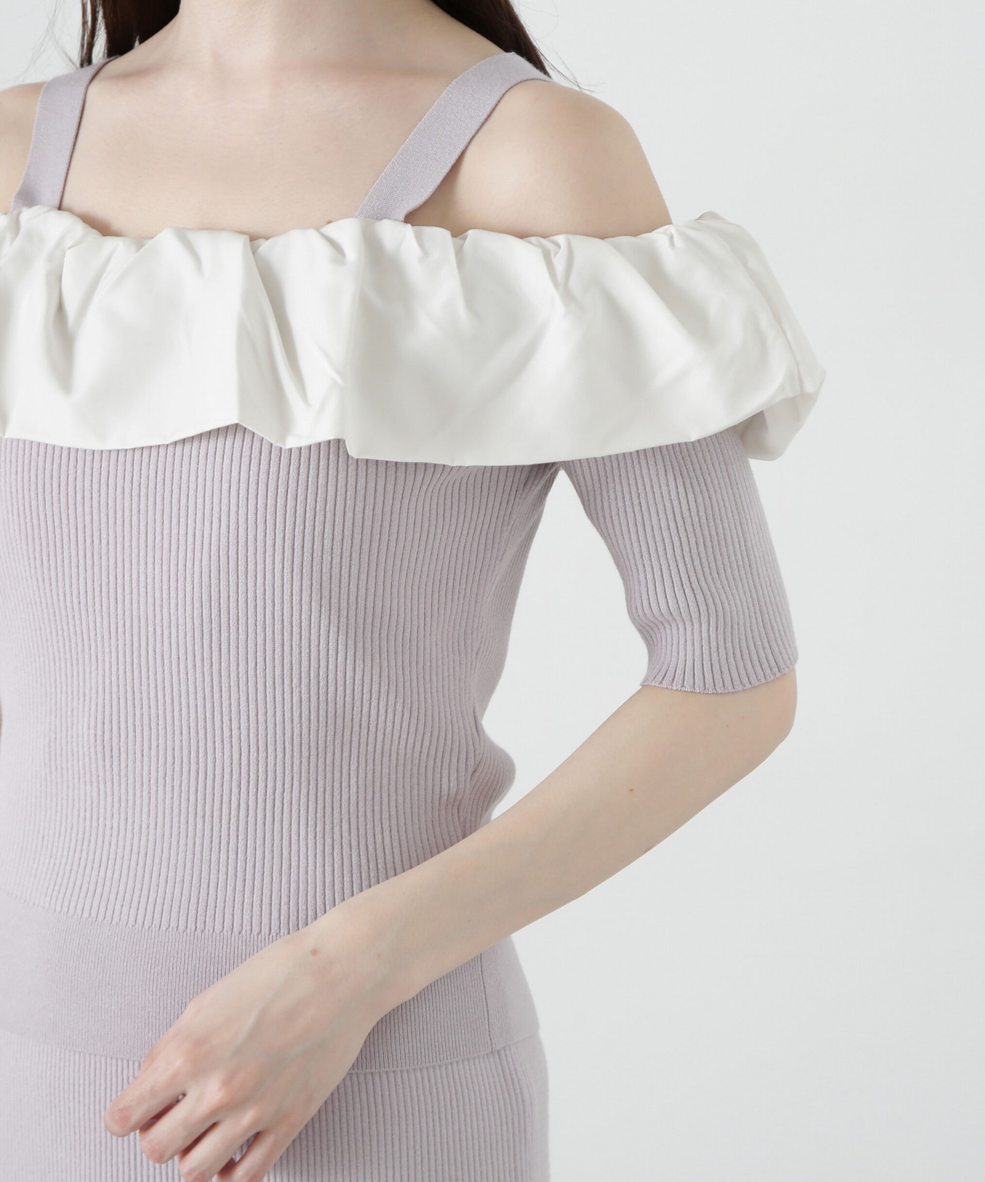 PROPORTION BODY DRESSING「《EDIT COLOGNE》オフショルフリルニットセットアップ」|ワンピース|