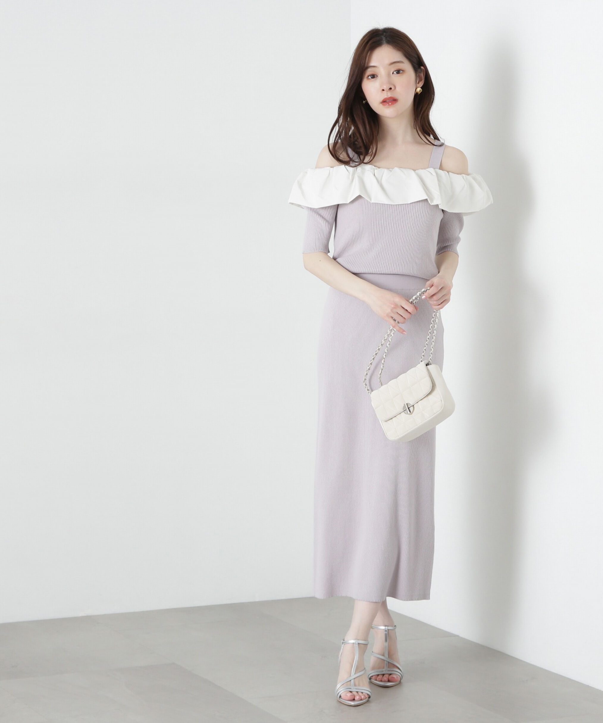 PROPORTION BODY DRESSING「《EDIT COLOGNE》オフショルフリルニットセットアップ」|ワンピース|