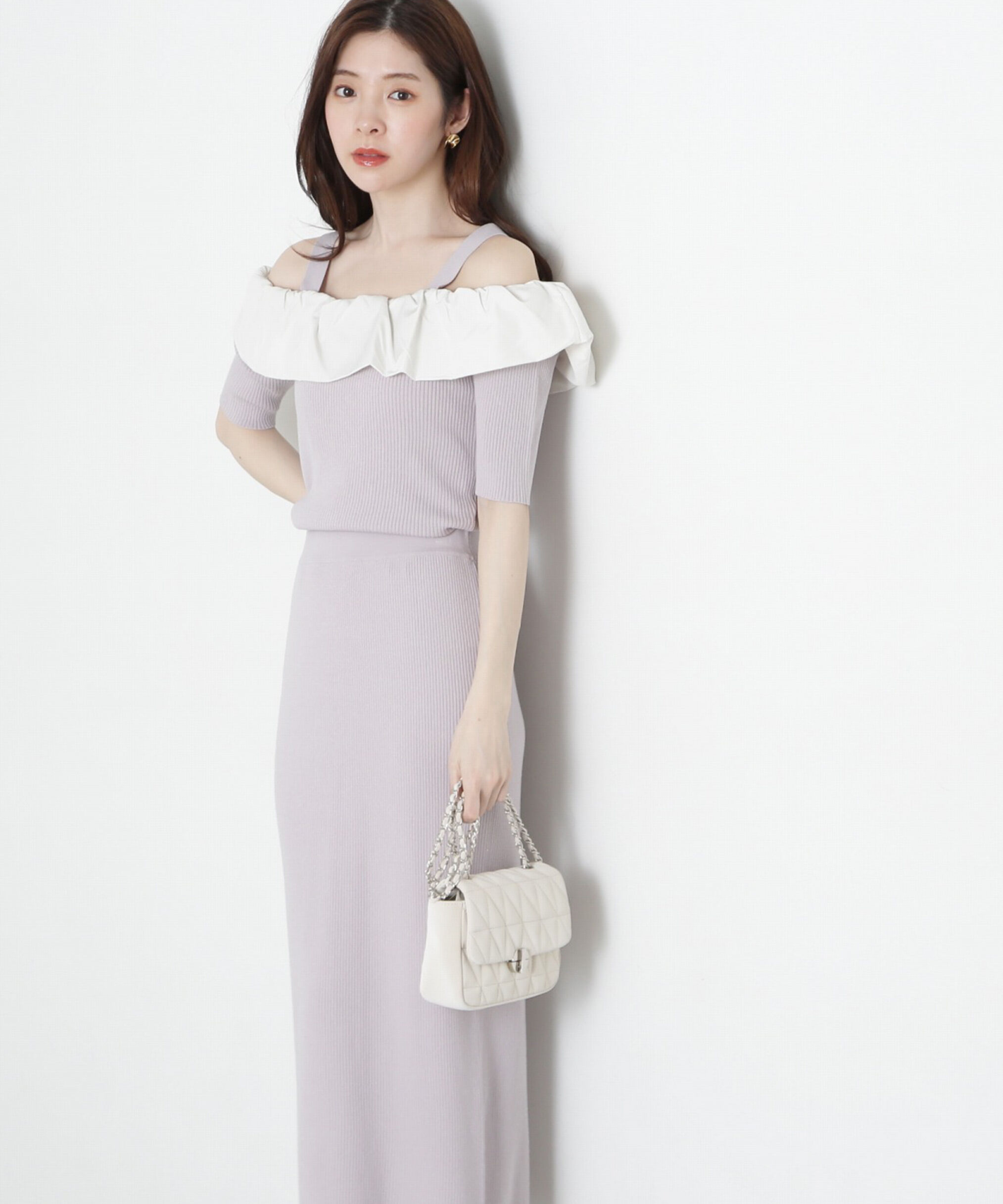 PROPORTION BODY DRESSING「《EDIT COLOGNE》オフショルフリルニットセットアップ」|ワンピース|