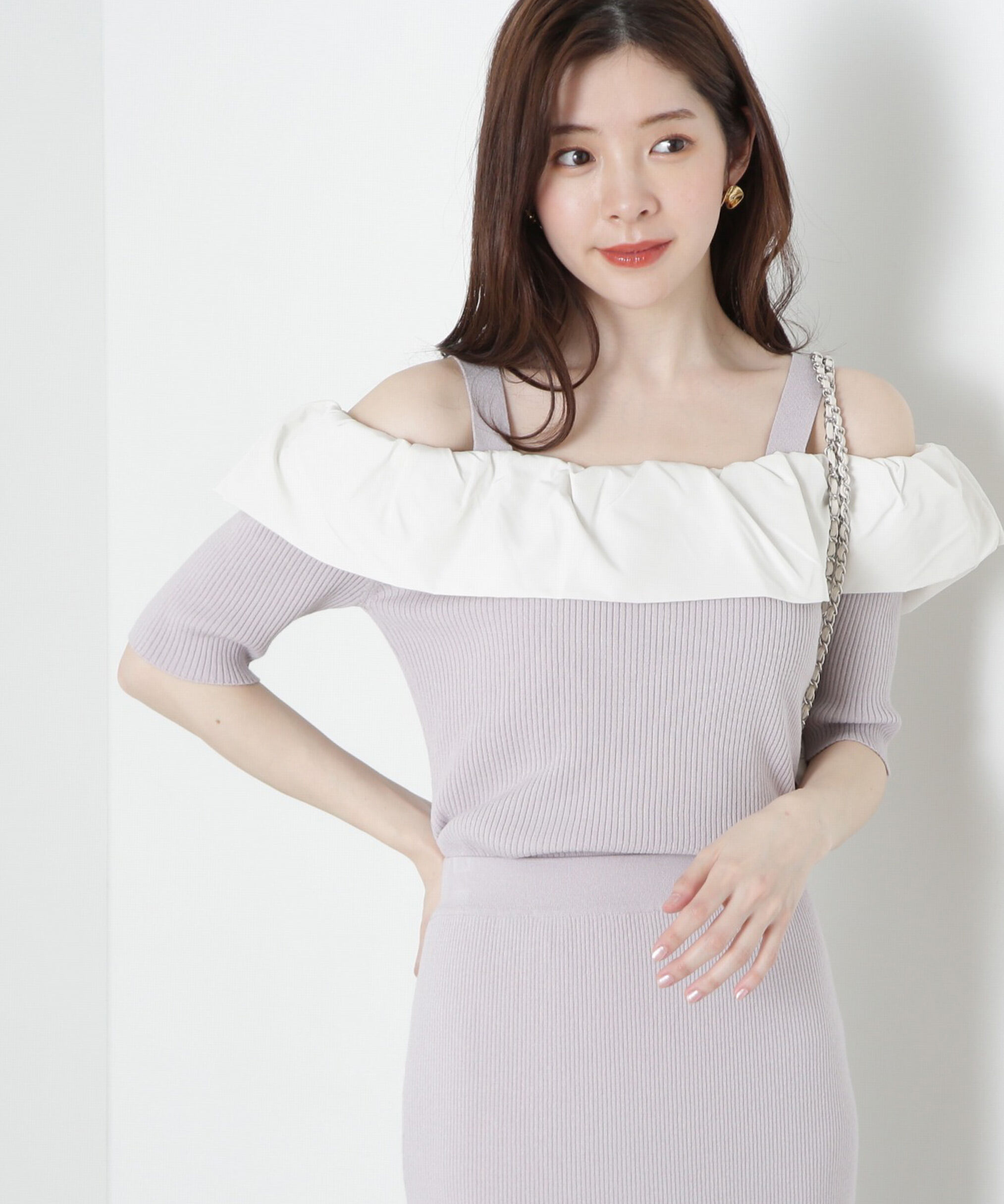 PROPORTION BODY DRESSING「《EDIT COLOGNE》オフショルフリルニットセットアップ」|ワンピース|