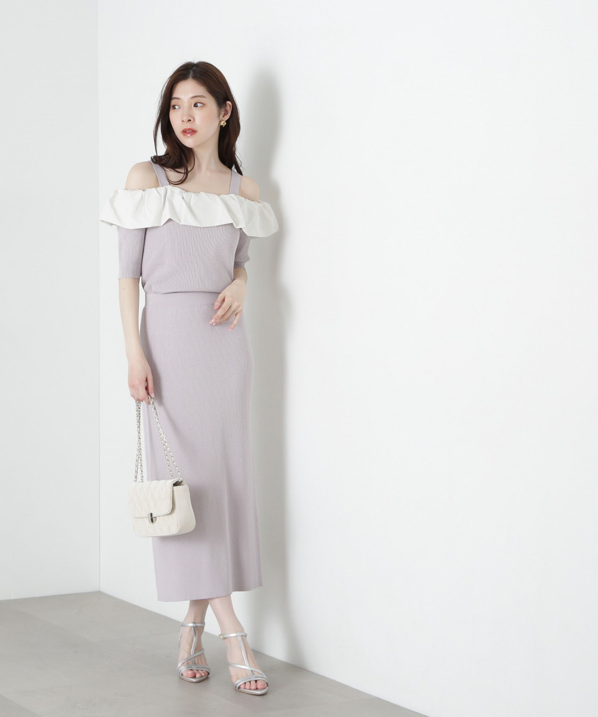PROPORTION BODY DRESSING「《EDIT COLOGNE》オフショルフリルニットセットアップ」|ワンピース|