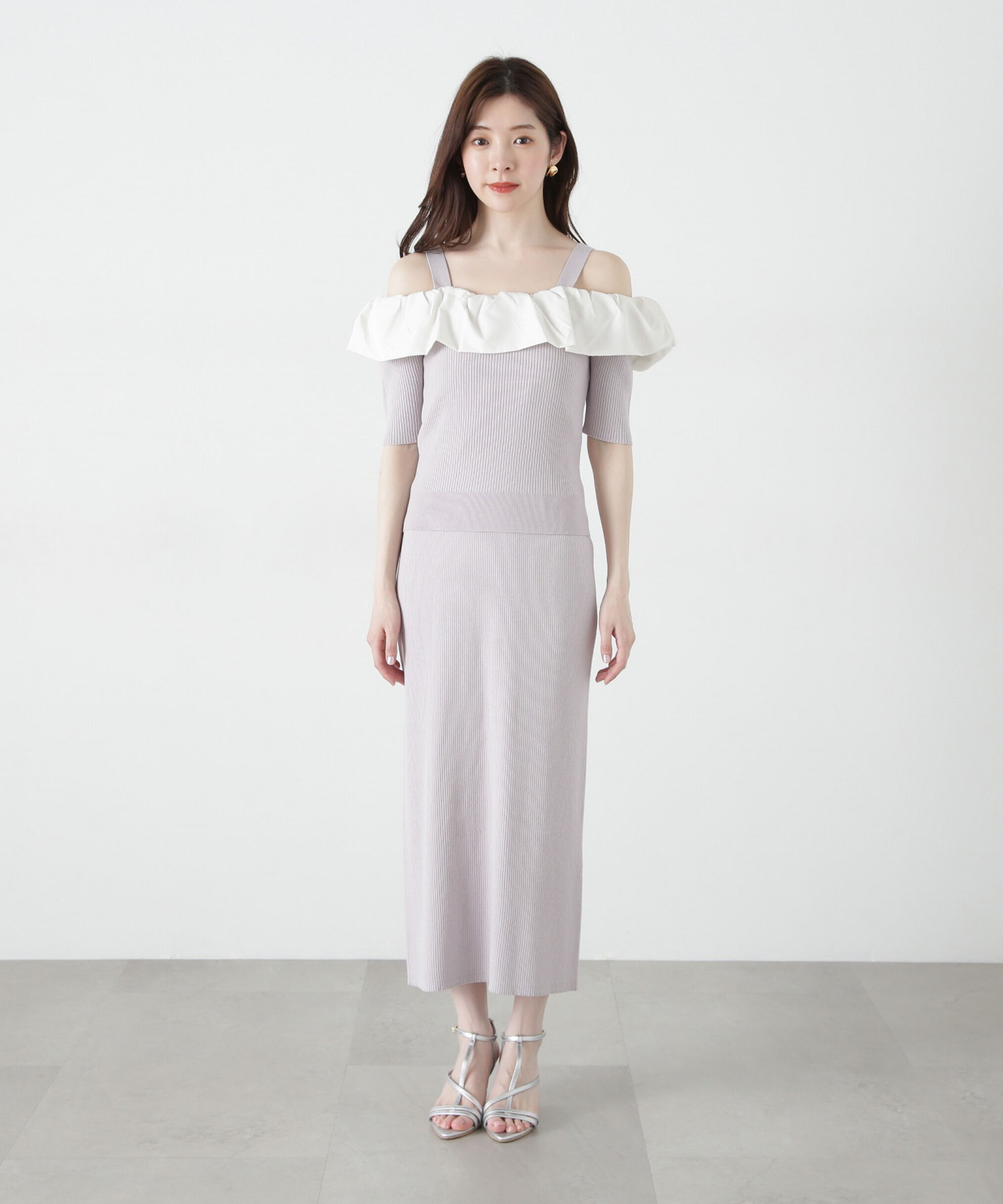 PROPORTION BODY DRESSING「《EDIT COLOGNE》オフショルフリルニットセットアップ」|ワンピース|