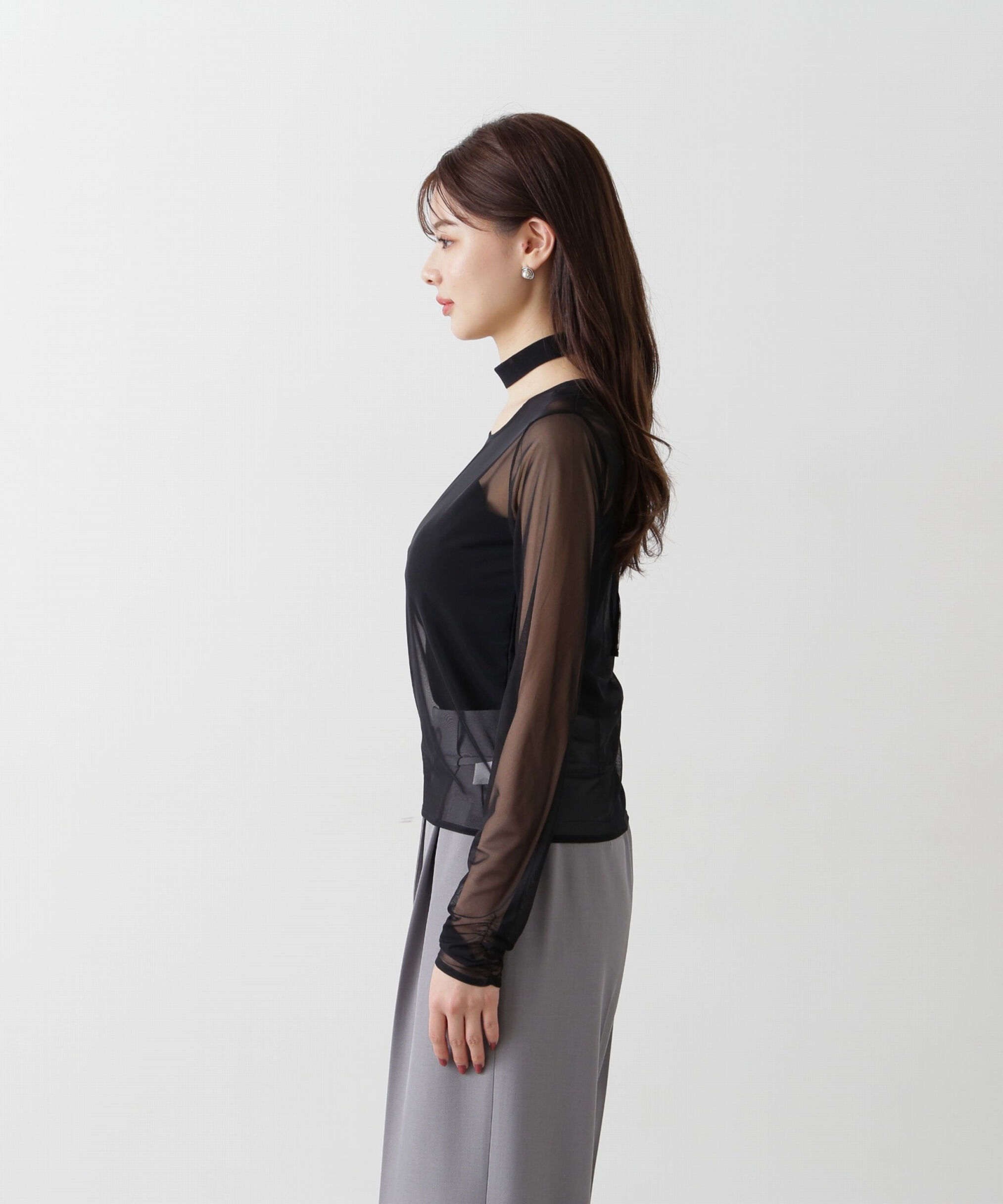 PROPORTION BODY DRESSING「チョーカー付きシアーチュールカットソー」|Tシャツ・カットソー|