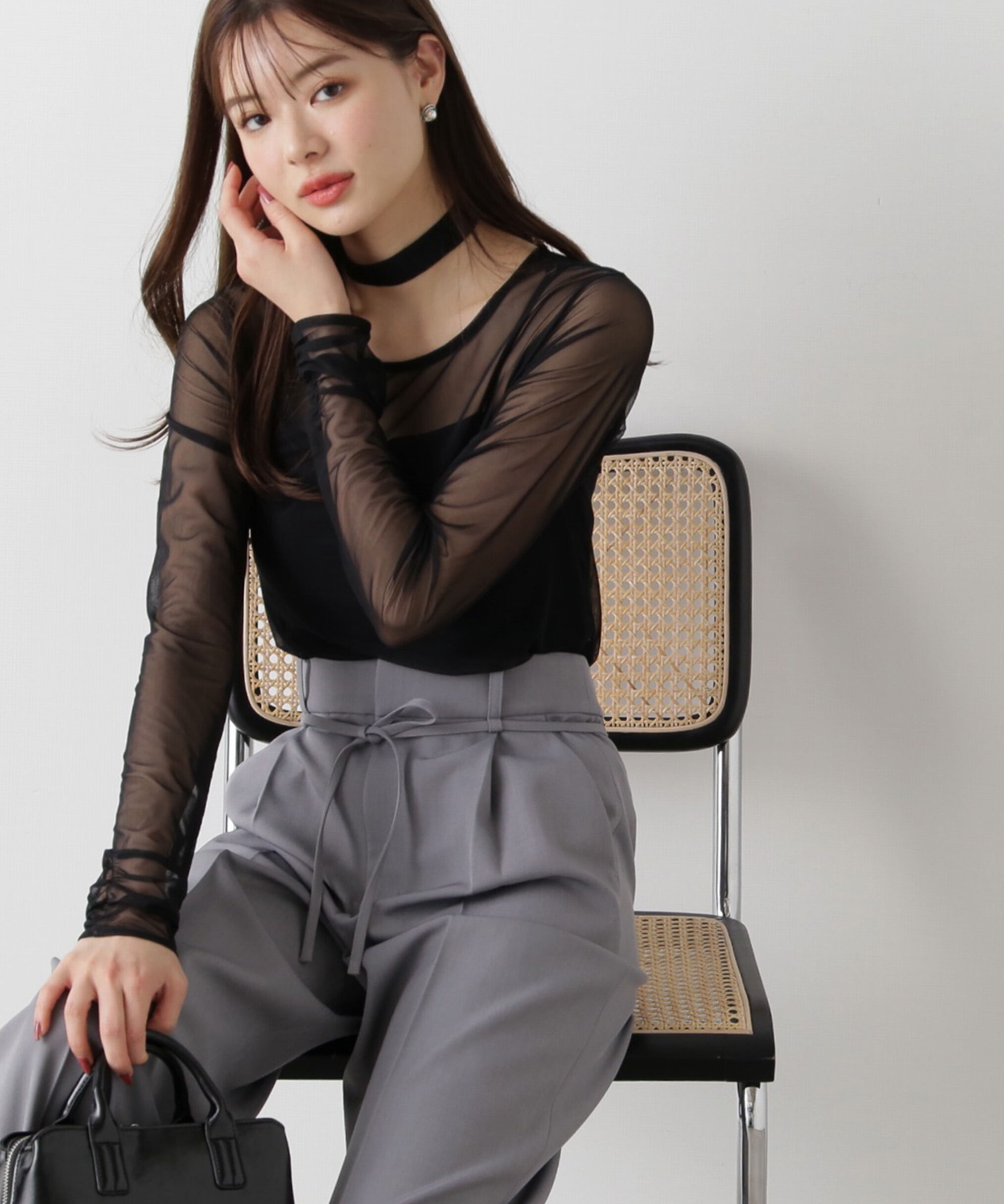 PROPORTION BODY DRESSING「チョーカー付きシアーチュールカットソー」|Tシャツ・カットソー|