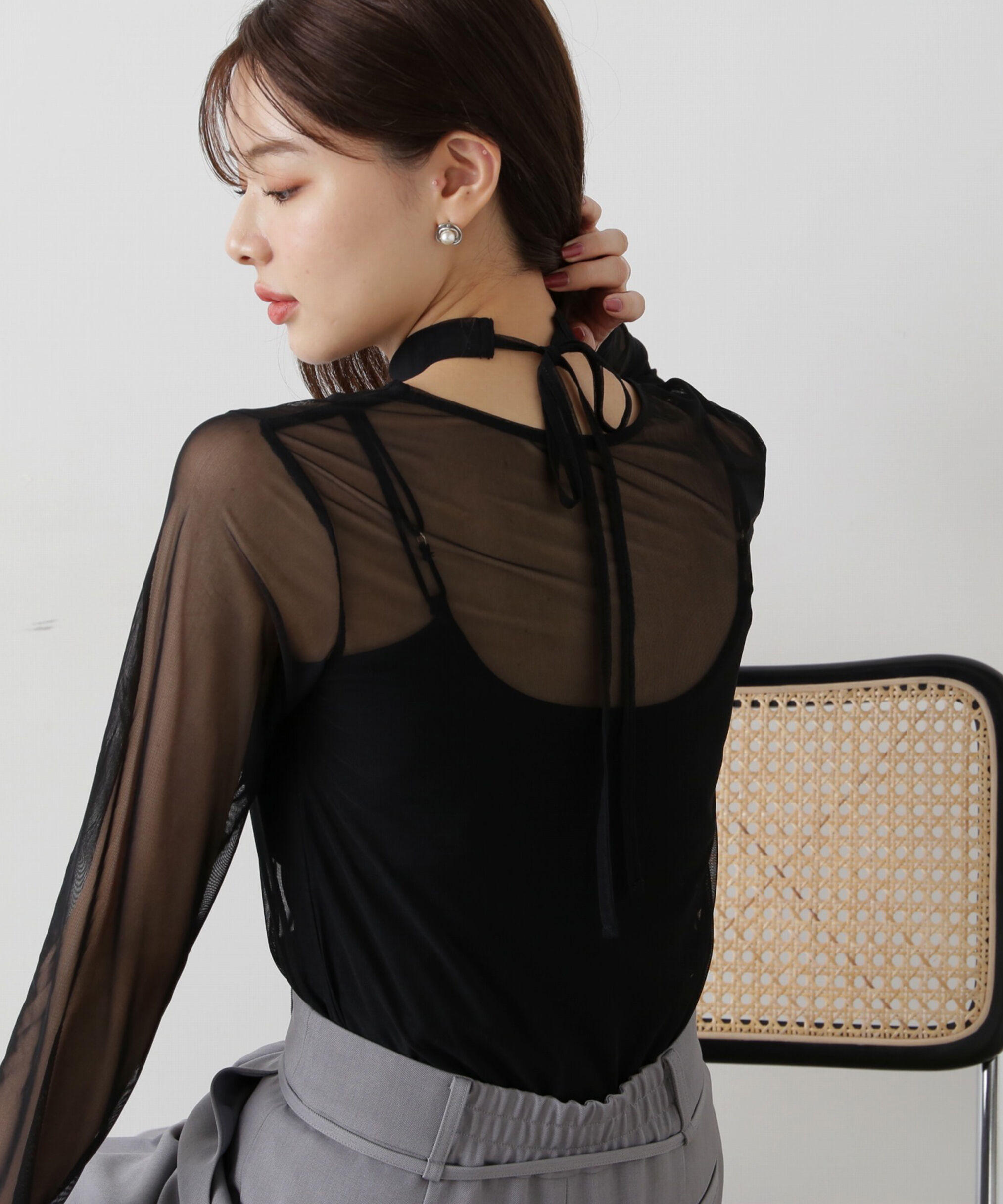 PROPORTION BODY DRESSING「チョーカー付きシアーチュールカットソー」|Tシャツ・カットソー|