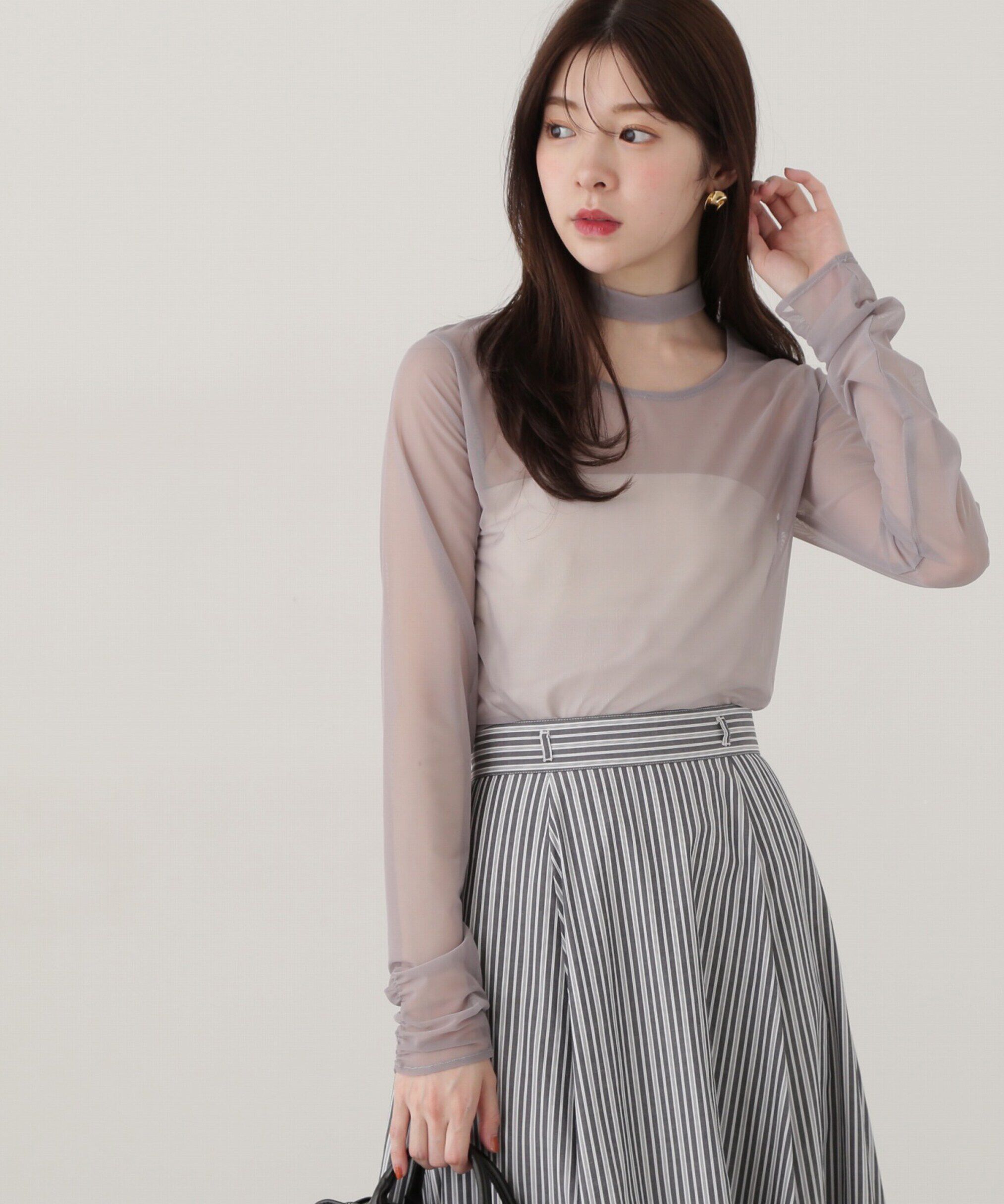 PROPORTION BODY DRESSING「チョーカー付きシアーチュールカットソー」|Tシャツ・カットソー|グレー