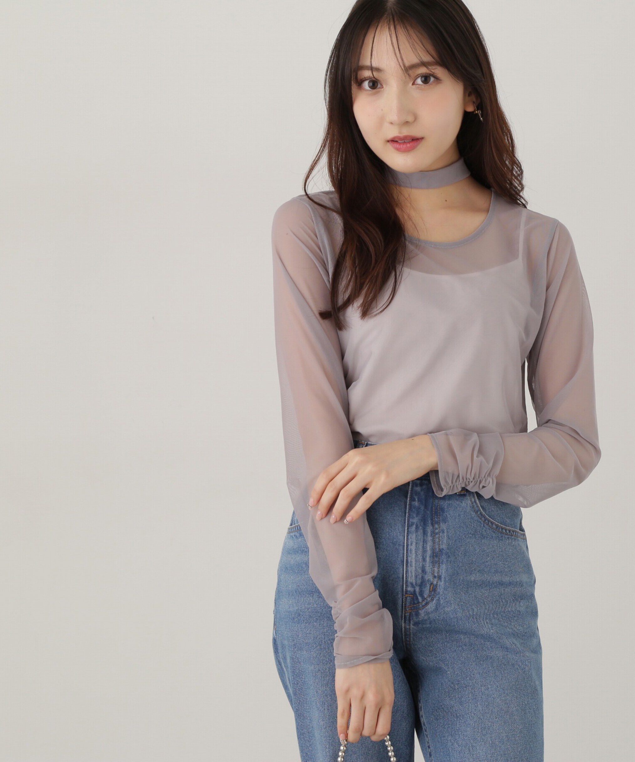 PROPORTION BODY DRESSING「チョーカー付きシアーチュールカットソー」|Tシャツ・カットソー|