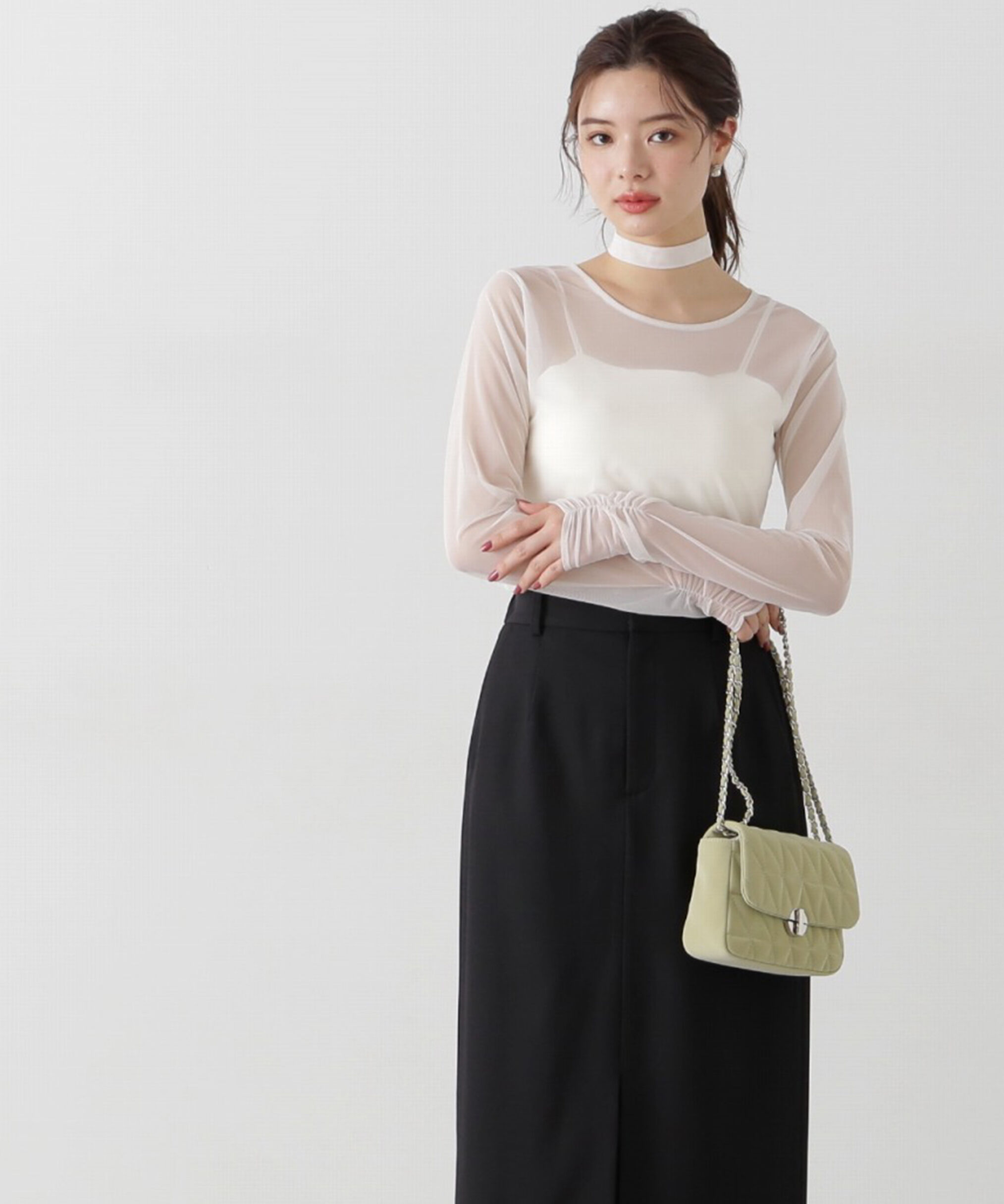 PROPORTION BODY DRESSING「チョーカー付きシアーチュールカットソー」|Tシャツ・カットソー|