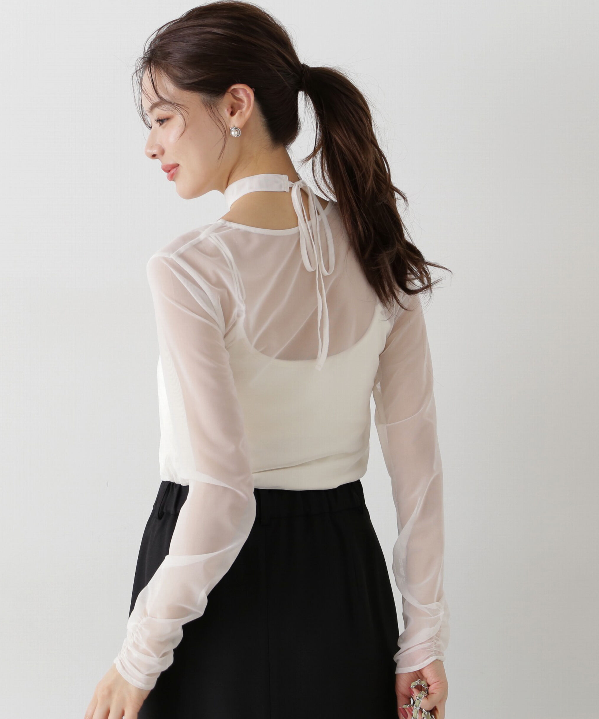 PROPORTION BODY DRESSING「チョーカー付きシアーチュールカットソー」|Tシャツ・カットソー|