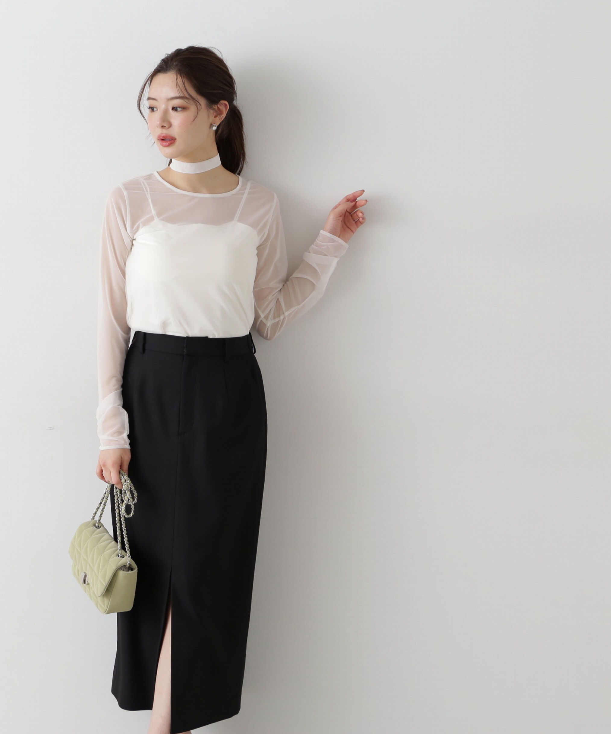 PROPORTION BODY DRESSING「チョーカー付きシアーチュールカットソー」|Tシャツ・カットソー|