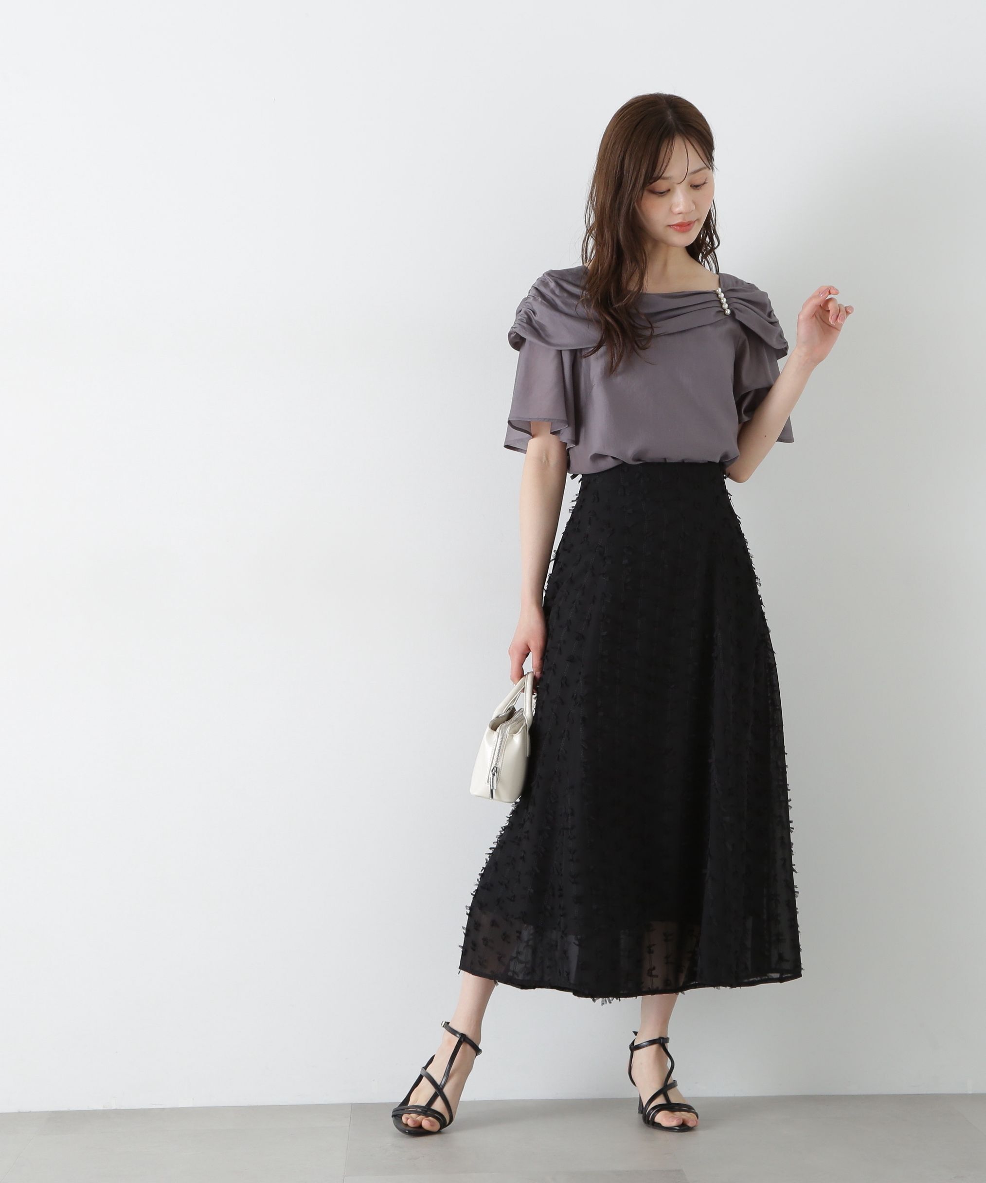 PROPORTION BODY DRESSING「シアーチュールフリンジフレアスカート」|スカート|