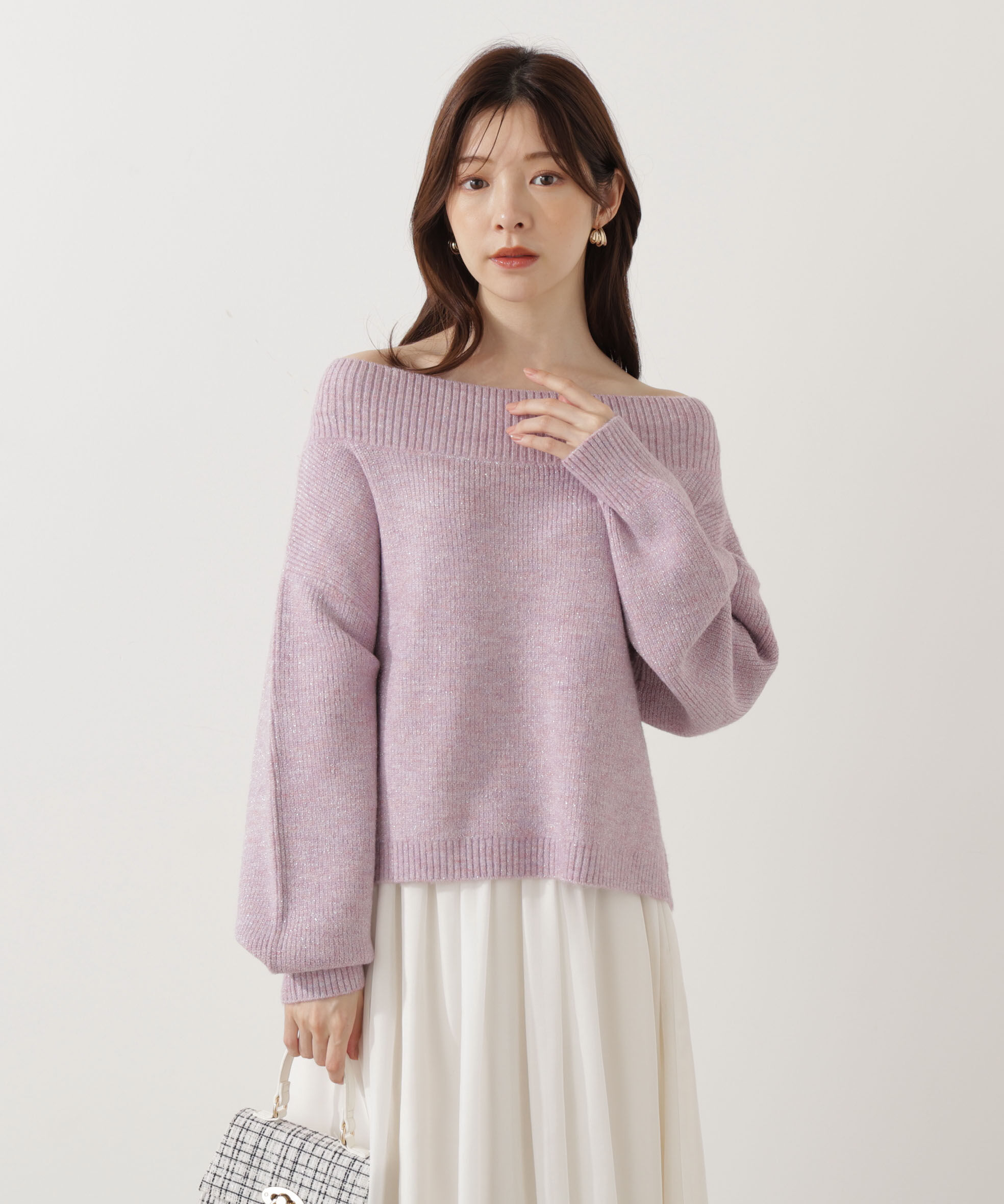 PROPORTION BODY DRESSING「ラメ入りオフショル畔ニット 25AW」|ニット・セーター|