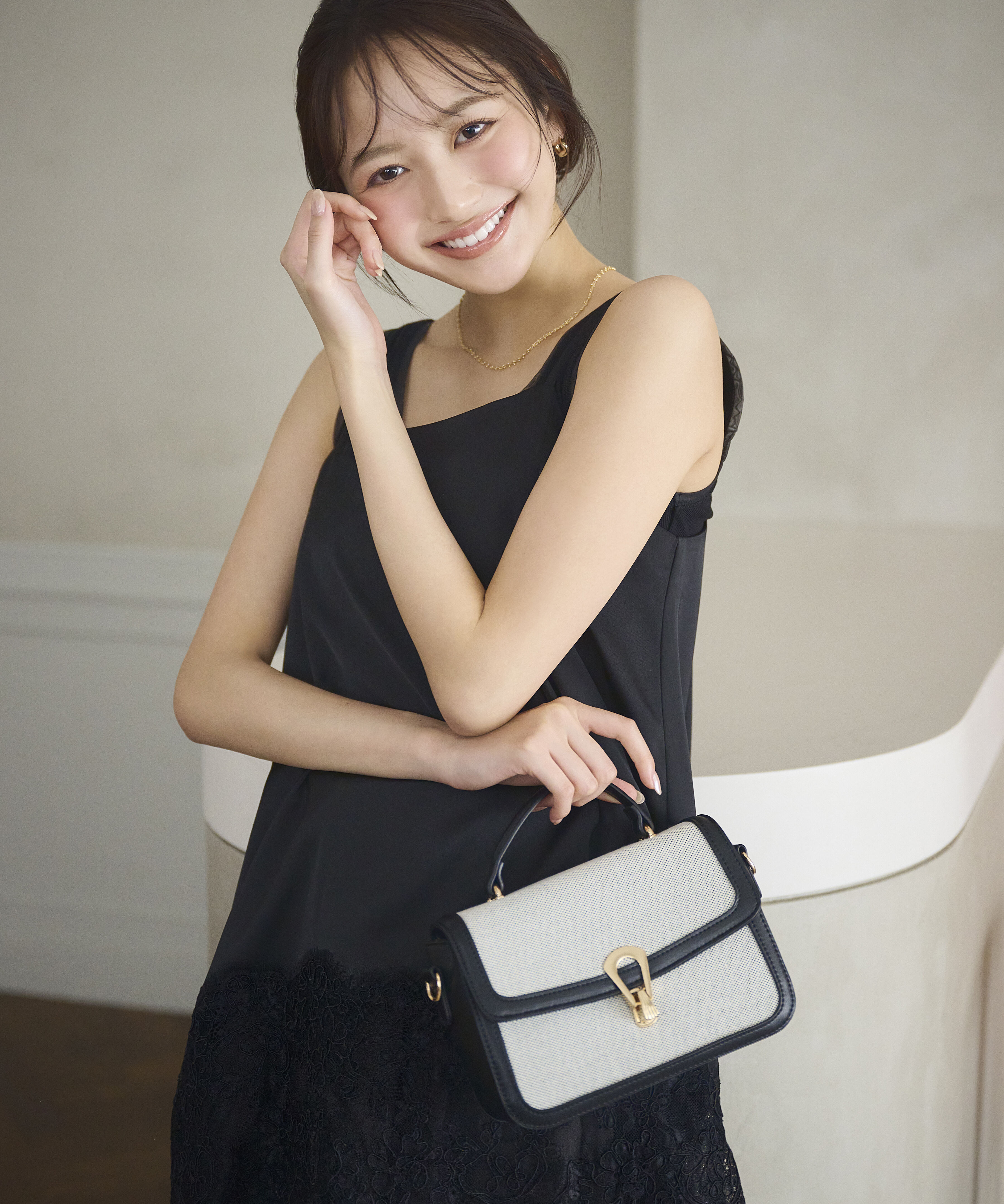 PROPORTION BODY DRESSING「〈a/mie〉ヘムレースキャミソール 26SS」|シャツ・ブラウス|ブラック