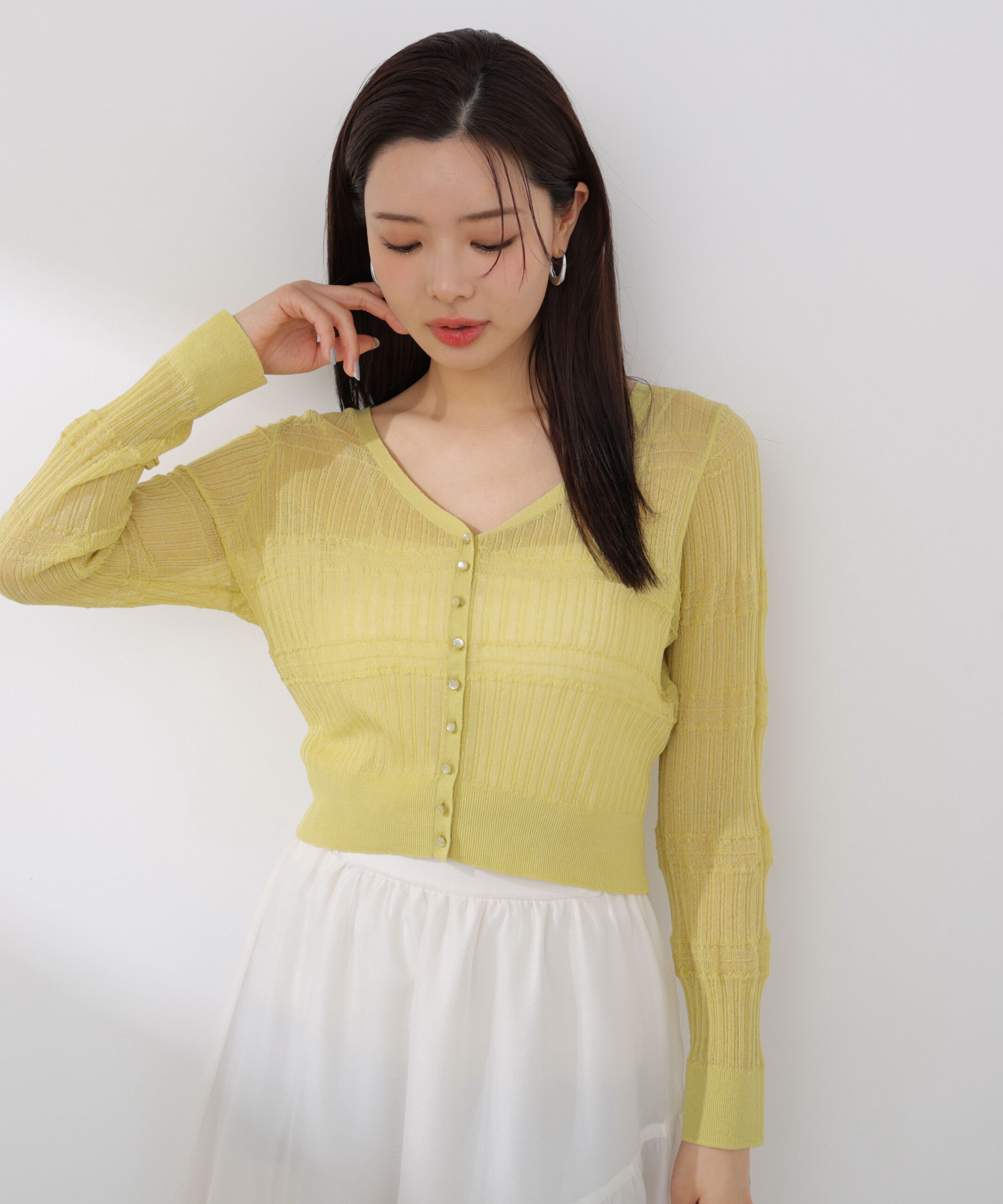 PROPORTION BODY DRESSING「〈a/mie〉変わり織透かし編みカーディガン 26SS」|ニット・セーター|