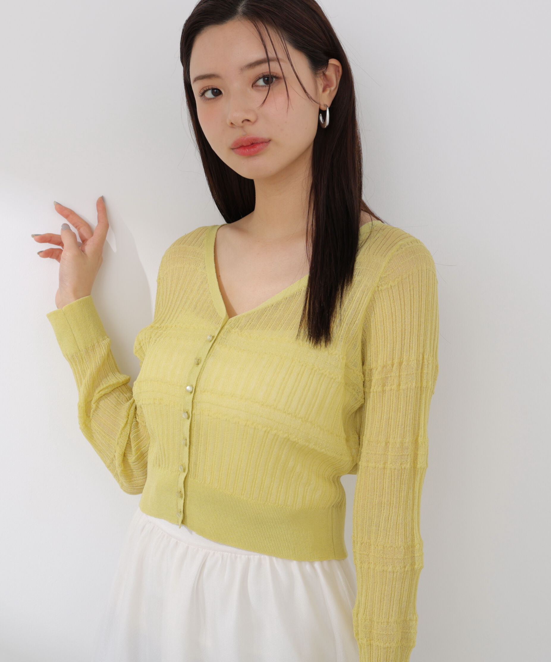 PROPORTION BODY DRESSING「〈a/mie〉変わり織透かし編みカーディガン 26SS」|ニット・セーター|