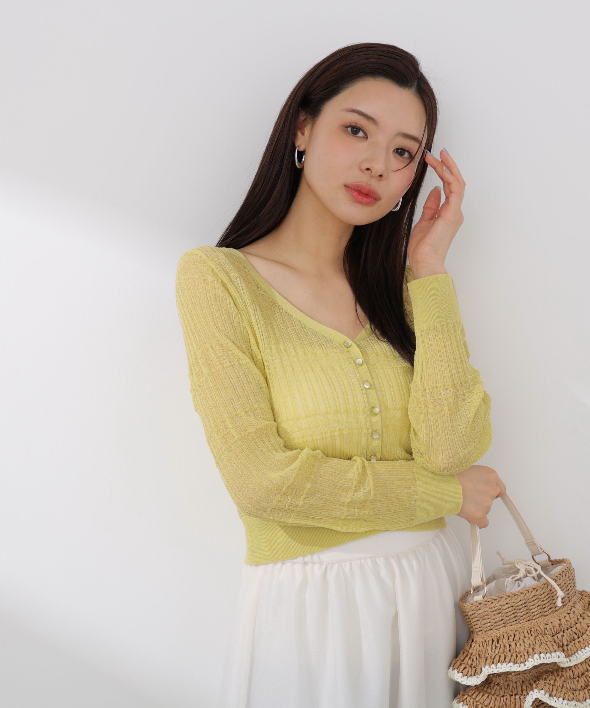 PROPORTION BODY DRESSING「〈a/mie〉変わり織透かし編みカーディガン 26SS」|ニット・セーター|