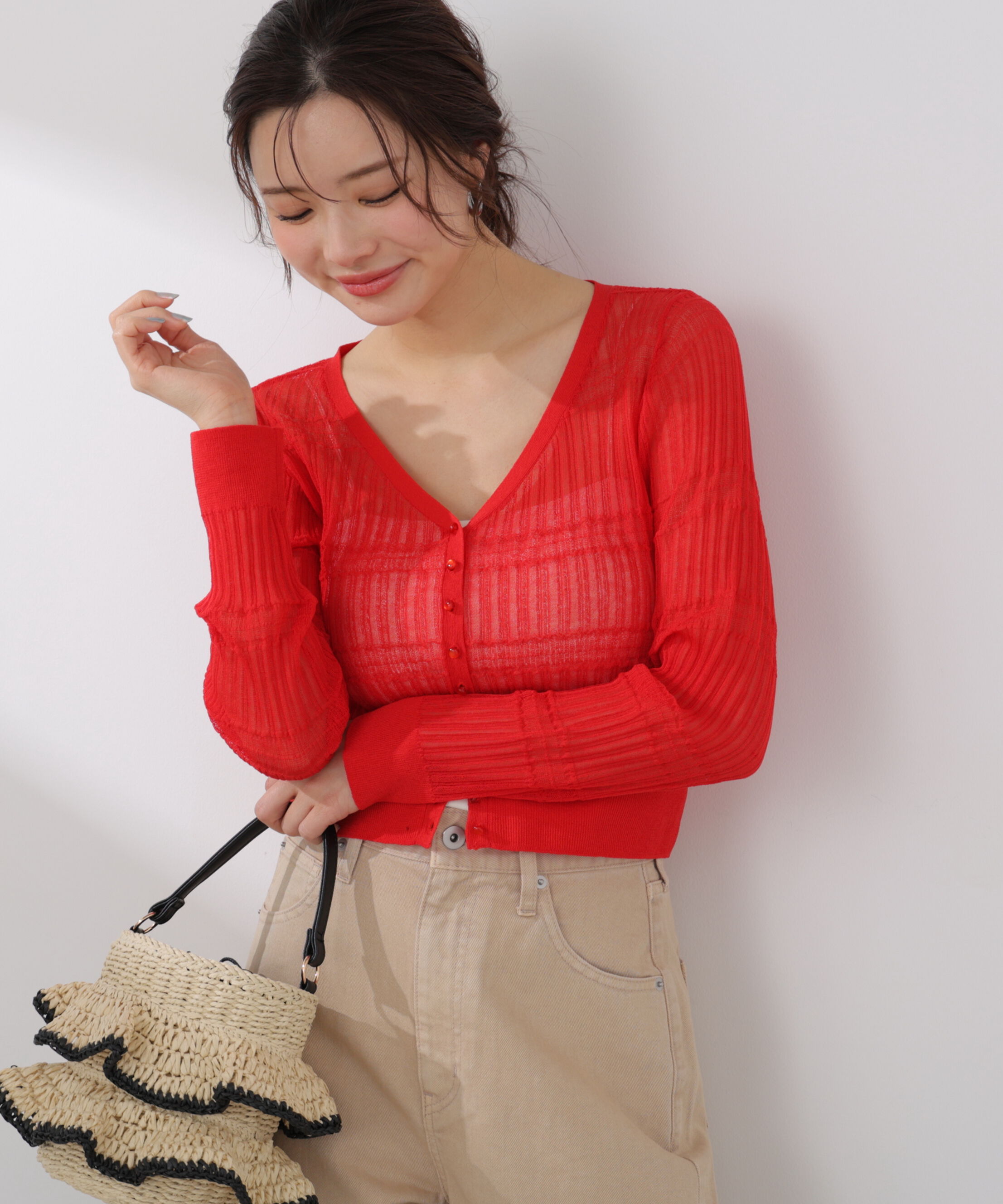 PROPORTION BODY DRESSING「〈a/mie〉変わり織透かし編みカーディガン 26SS」|ニット・セーター|