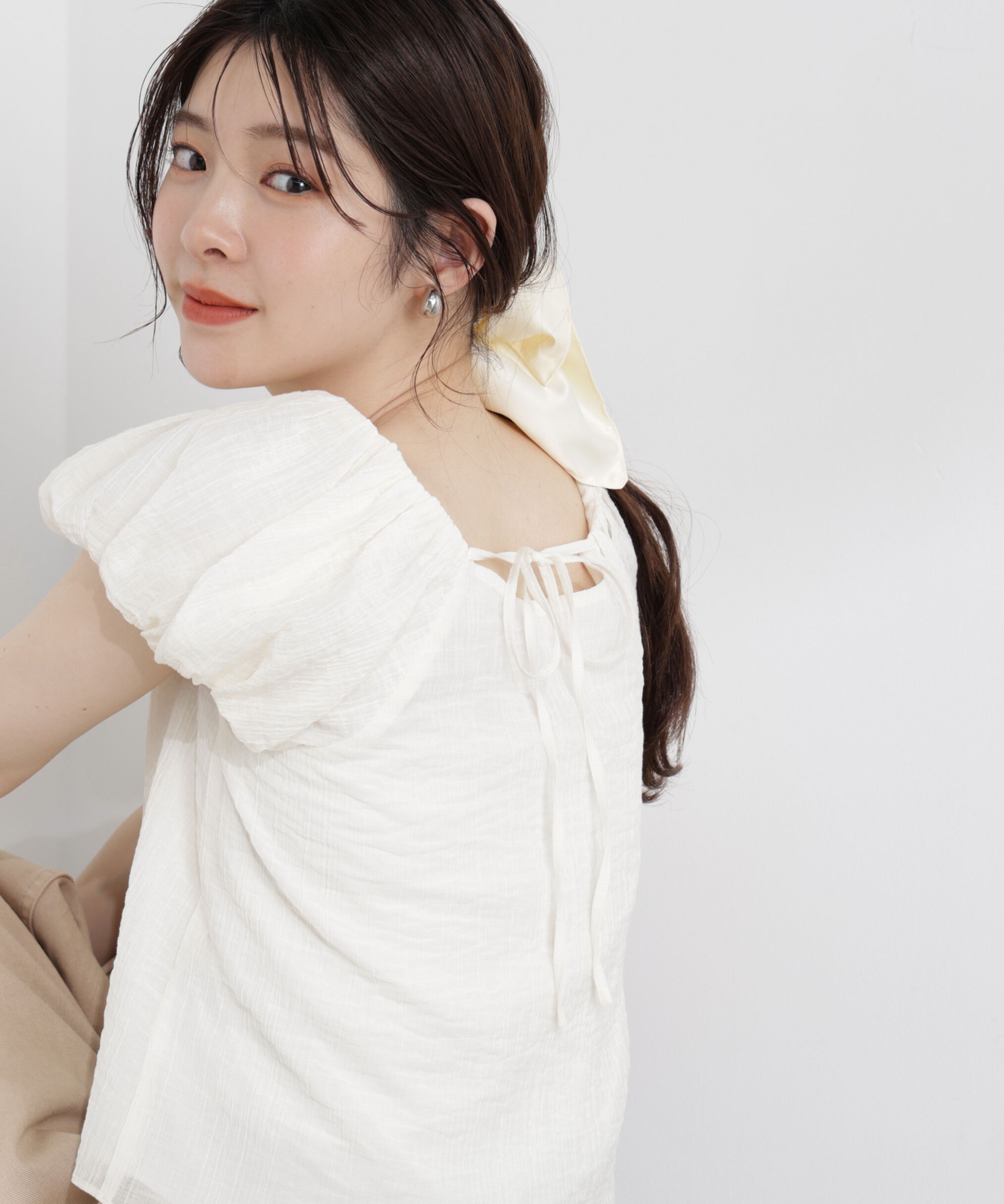 PROPORTION BODY DRESSING「＜中川紅葉さん着用＞バルーンスリーブブラウス」|シャツ・ブラウス|ホワイト