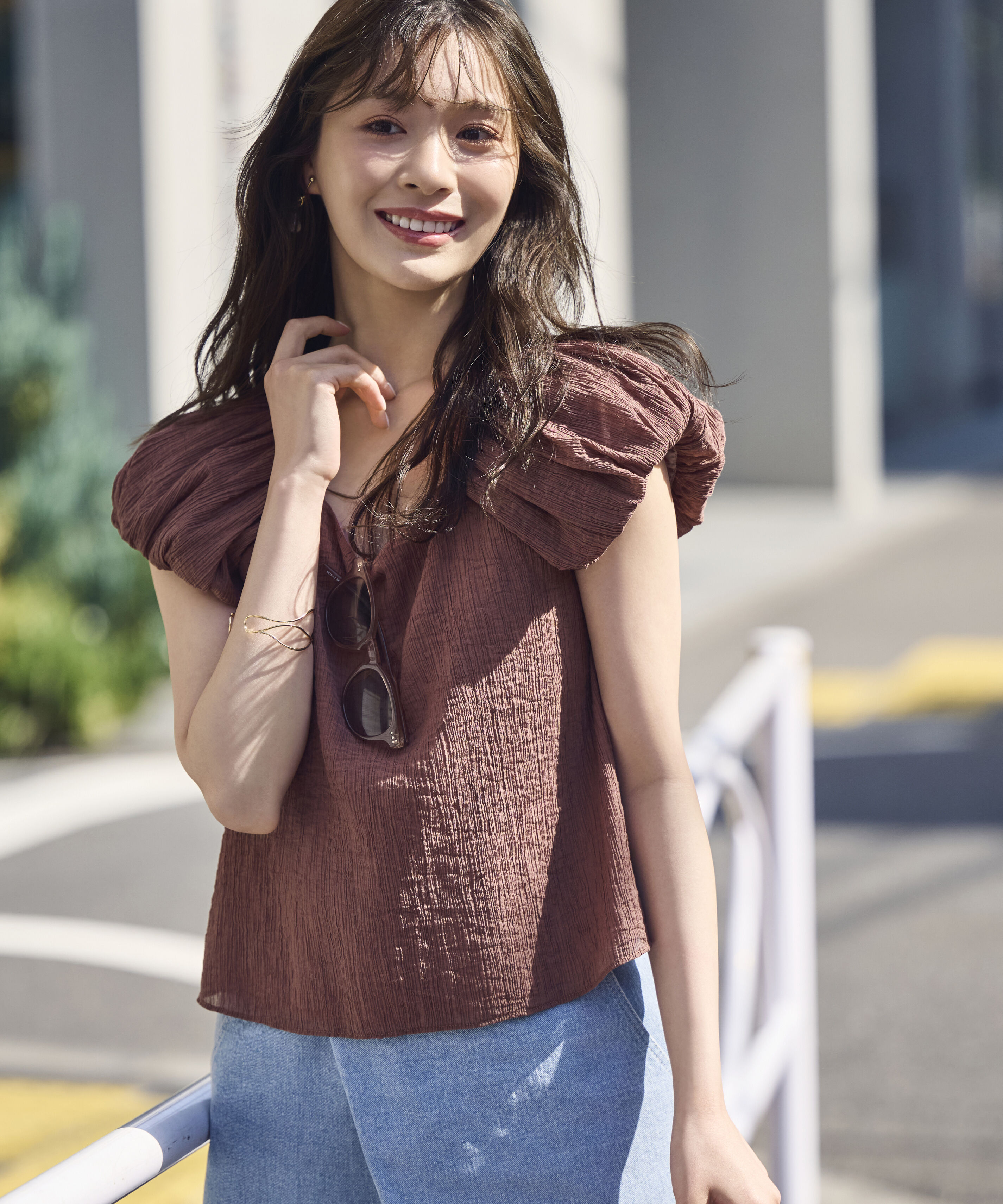 PROPORTION BODY DRESSING「＜中川紅葉さん着用＞バルーンスリーブブラウス」|シャツ・ブラウス|モカ1