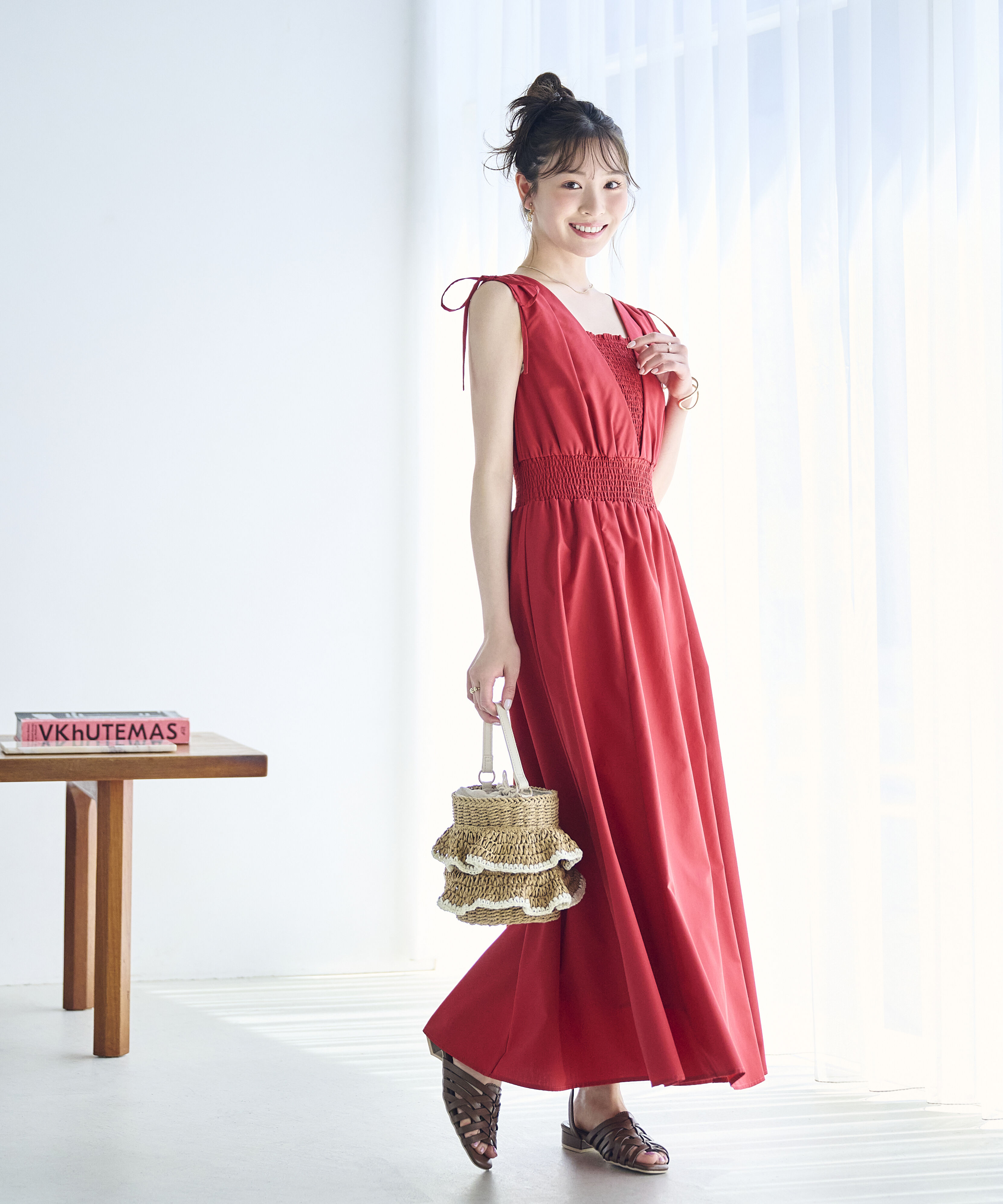 PROPORTION BODY DRESSING「＜中川紅葉さん着用＞ショルダーリボンギャザーワンピース」|ワンピース|レッド