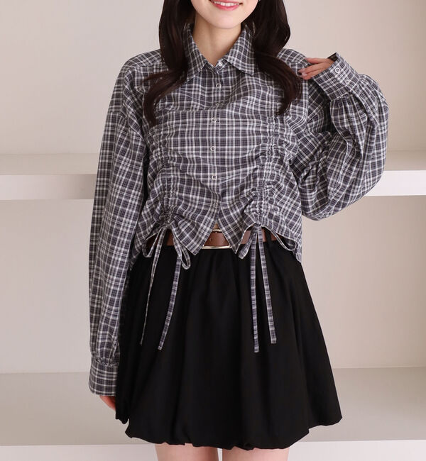 archives「チェックショートドロストシャツ」|シャツ・ブラウス|BLACK