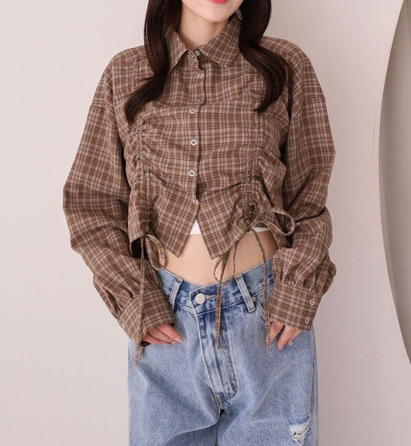 archives「チェックショートドロストシャツ」|シャツ・ブラウス|BROWN