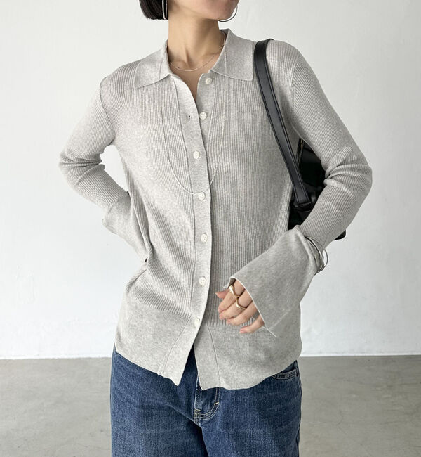 Doux archives「シルクミックス細見えリブニット」|カーディガン|