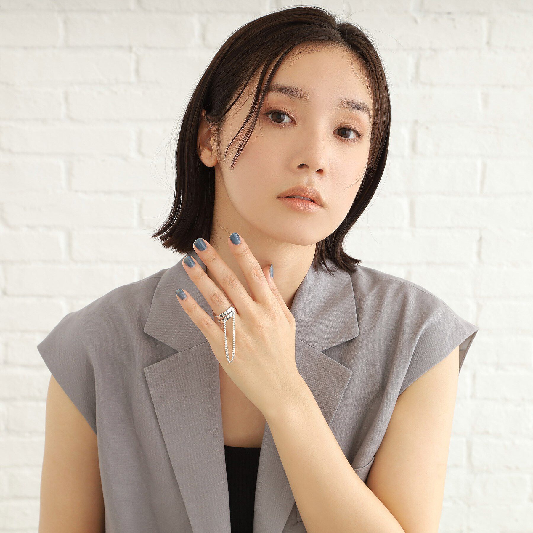 COCOSHNIK ONKITSCH「シルバー ドレープチェーン ダブルストレートリング」|リング|