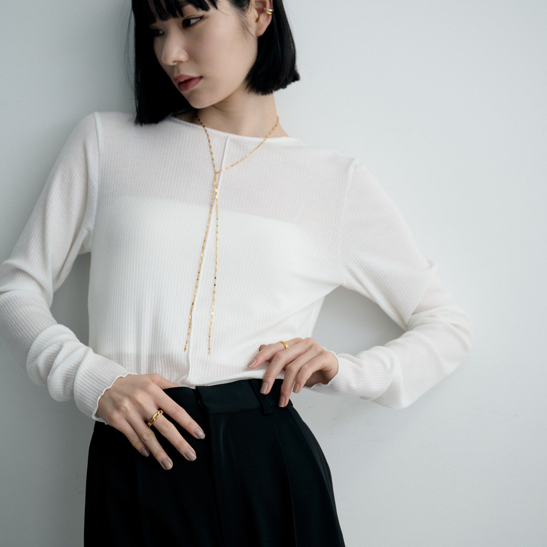 COCOSHNIK ONKITSCH「シルバー ロングカーブチェーンモチーフリング（16号、18号） GP」|リング|