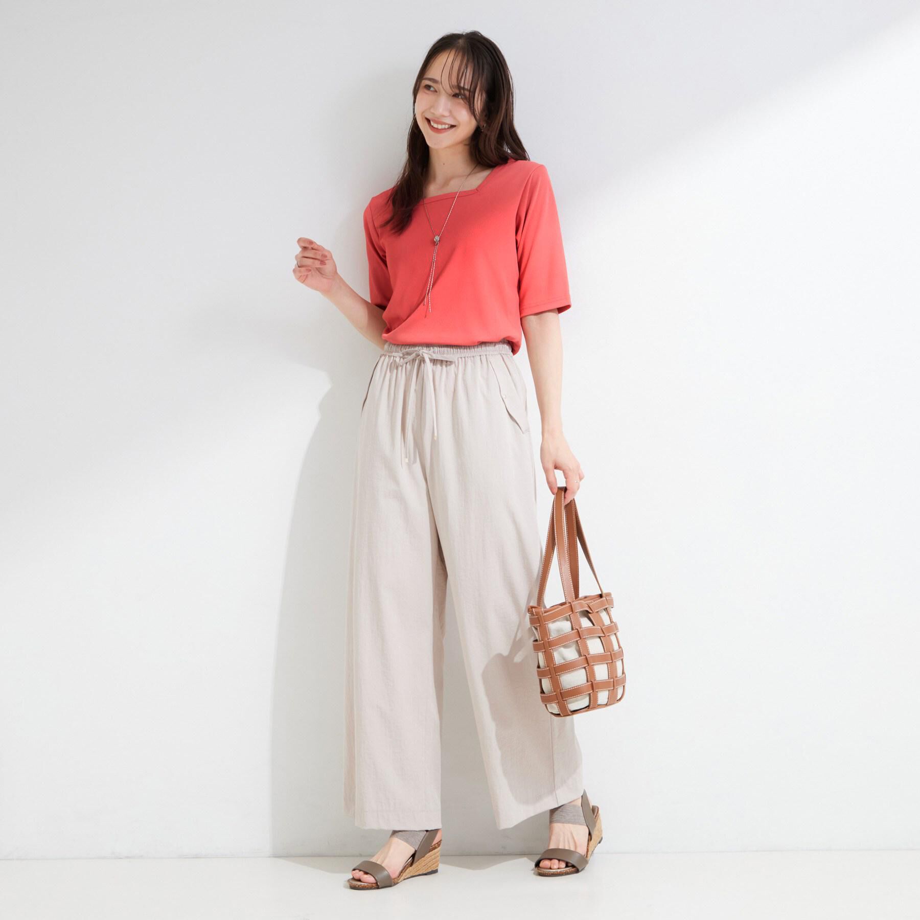 SHOO･LA･RUE「【ひんやり/前後2WAY/S-LL】着回しやすい 5分袖テレコトップス」|Tシャツ・カットソー|