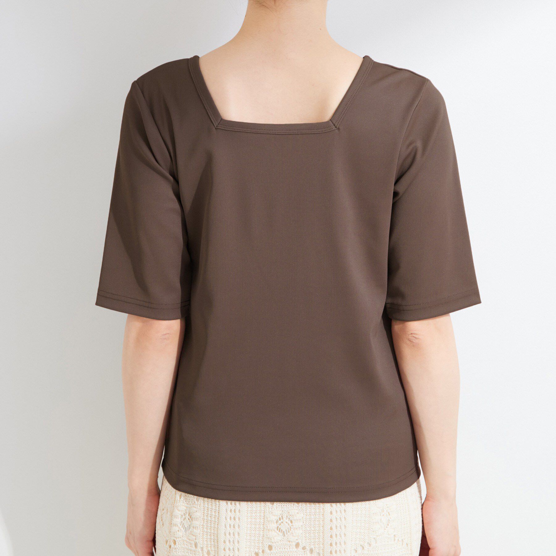 SHOO･LA･RUE「【ひんやり/前後2WAY/S-LL】着回しやすい 5分袖テレコトップス」|Tシャツ・カットソー|