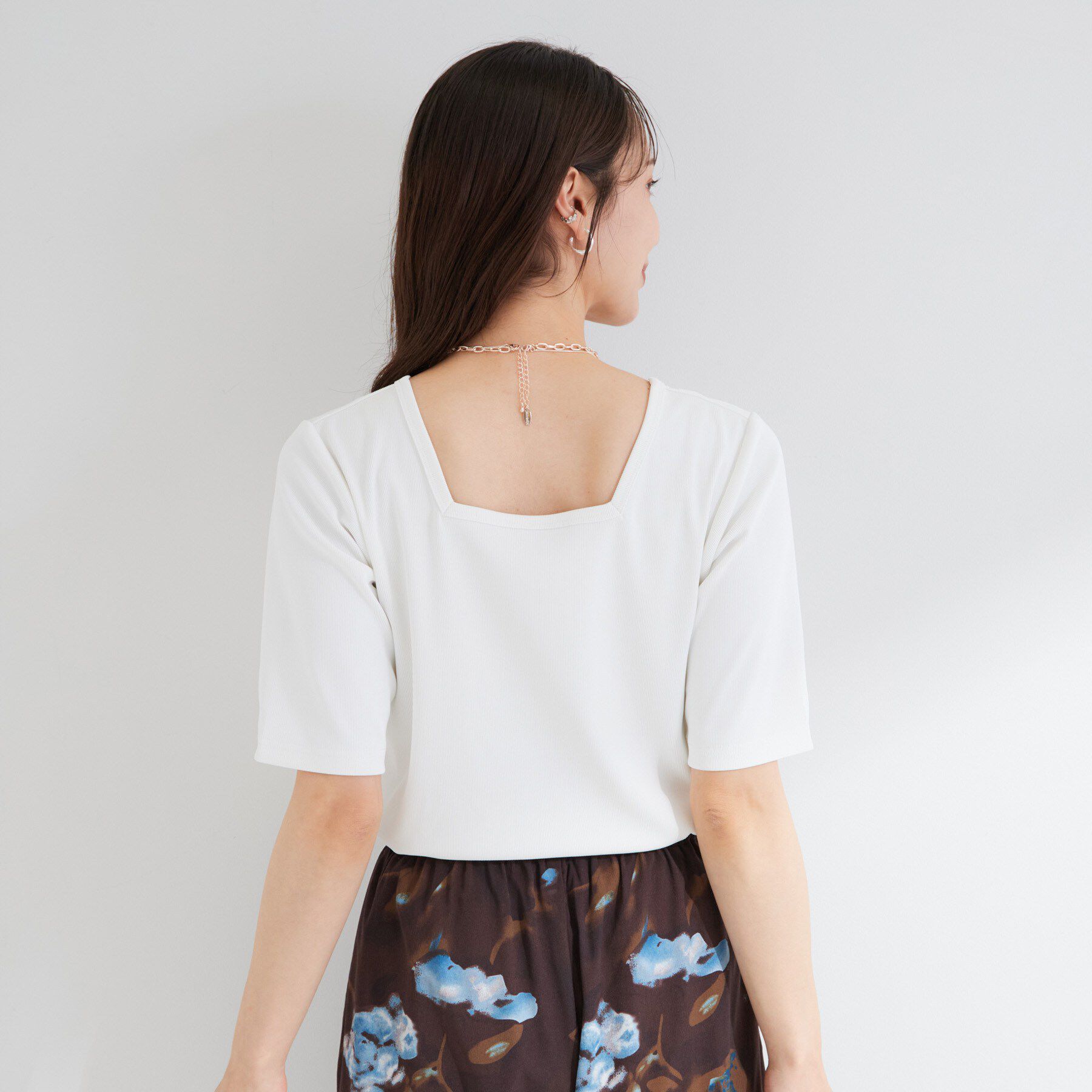SHOO･LA･RUE「【ひんやり/前後2WAY/S-LL】着回しやすい 5分袖テレコトップス」|Tシャツ・カットソー|