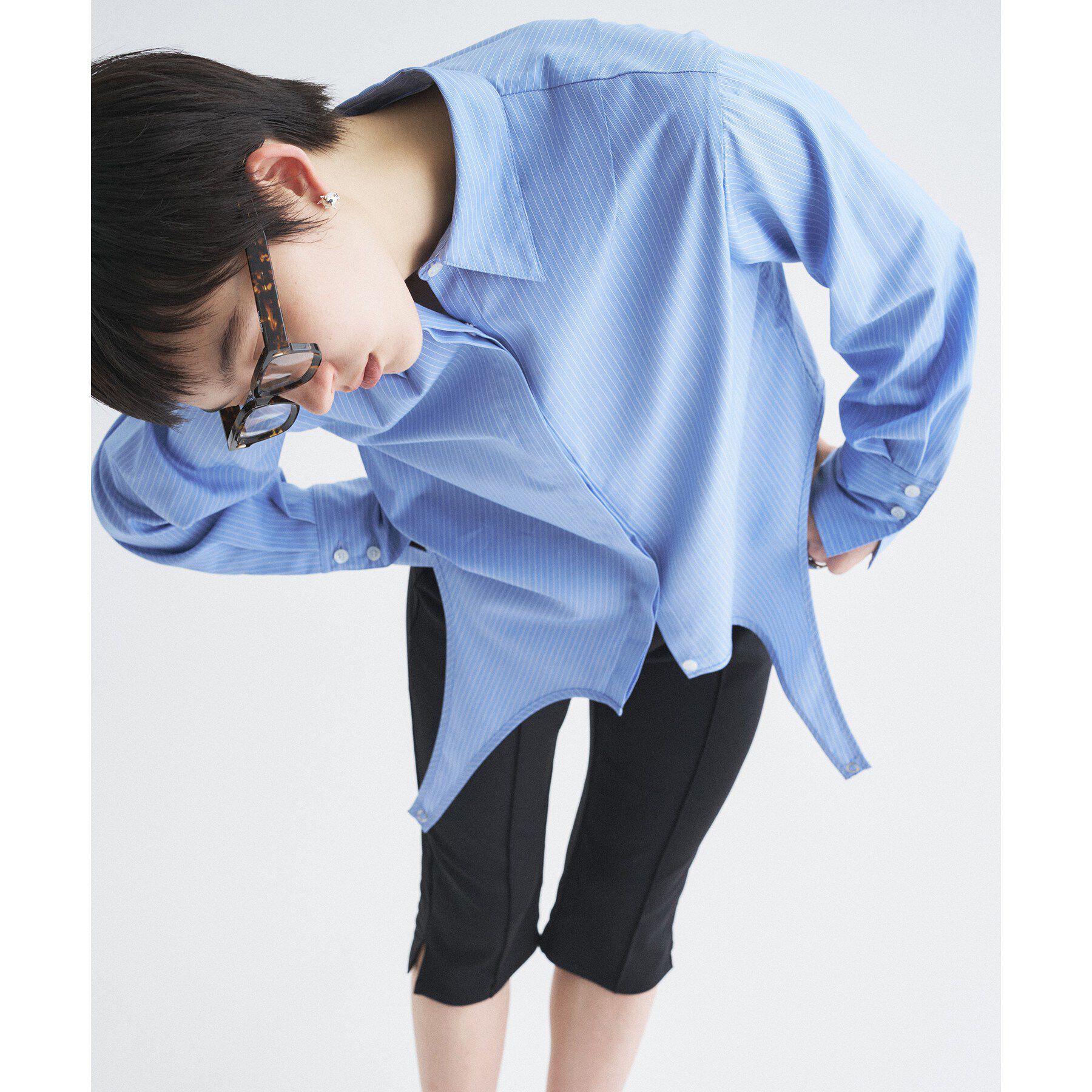 CODE A「flap detail stripe shirt」|シャツ・ブラウス|ブルー(391)