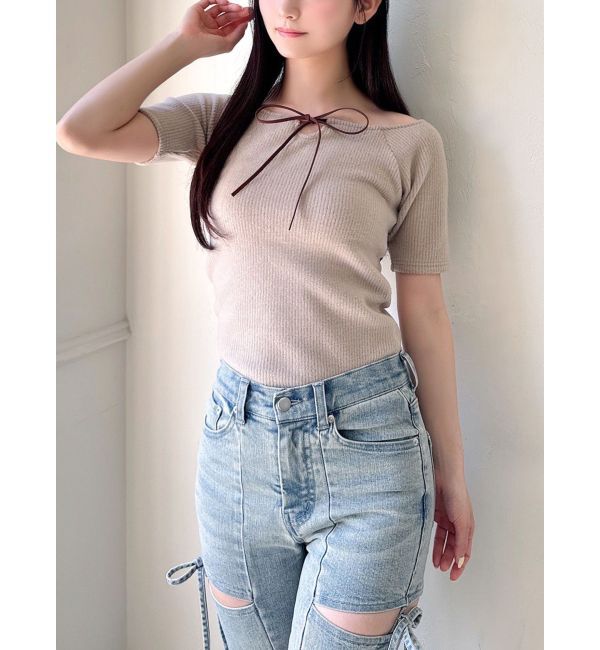 RESEXXY「バックツイストテレコトップス」|Tシャツ・カットソー|ベージュ