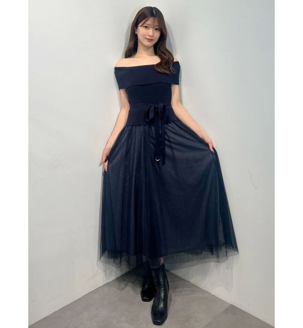 MERCURYDUO「オフショルチュールドッキングニットワンピース」|ワンピース|