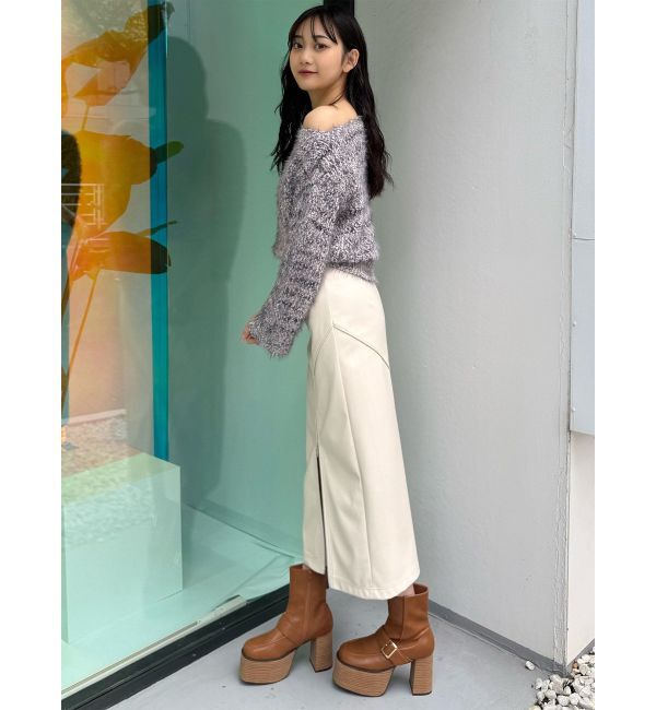 MURUA「ZIPスリットフェイクレザーナロースカート」|スカート|
