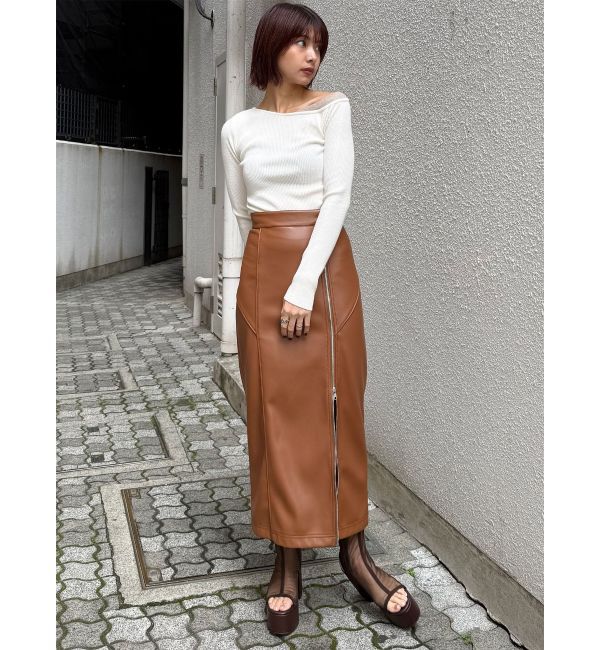 MURUA「ZIPスリットフェイクレザーナロースカート」|スカート|