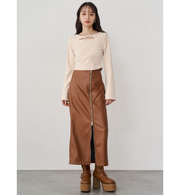 MURUA「ZIPスリットフェイクレザーナロースカート」|スカート|