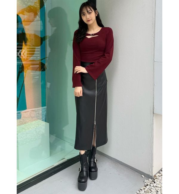 MURUA「ZIPスリットフェイクレザーナロースカート」|スカート|