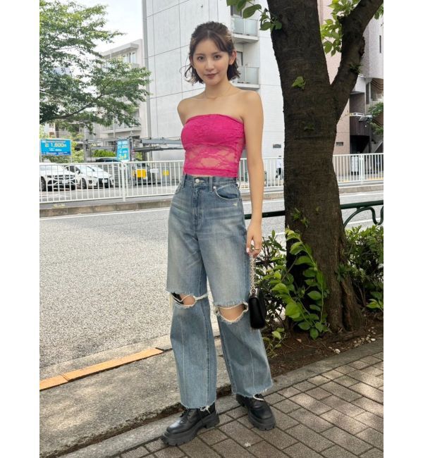 EVRIS「ダメージワイドデニムパンツ」|デニム|
